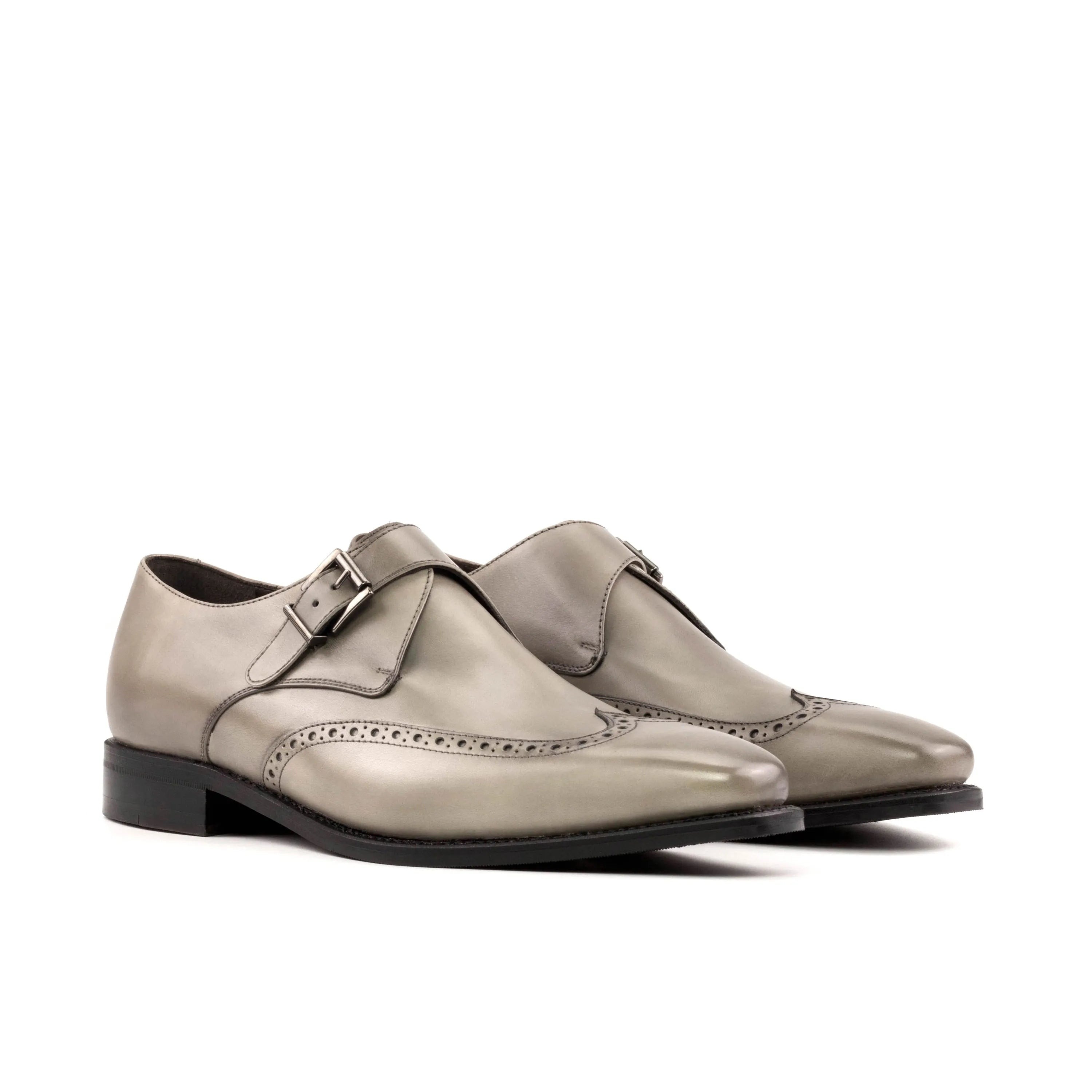 Pair of gray leather monk strap dress shoes from the Godfry Single Monk collection