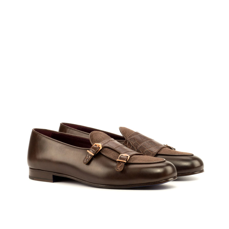 Brown leather double monk strap loafers from Gopor Belgian Monk Slipper II collection