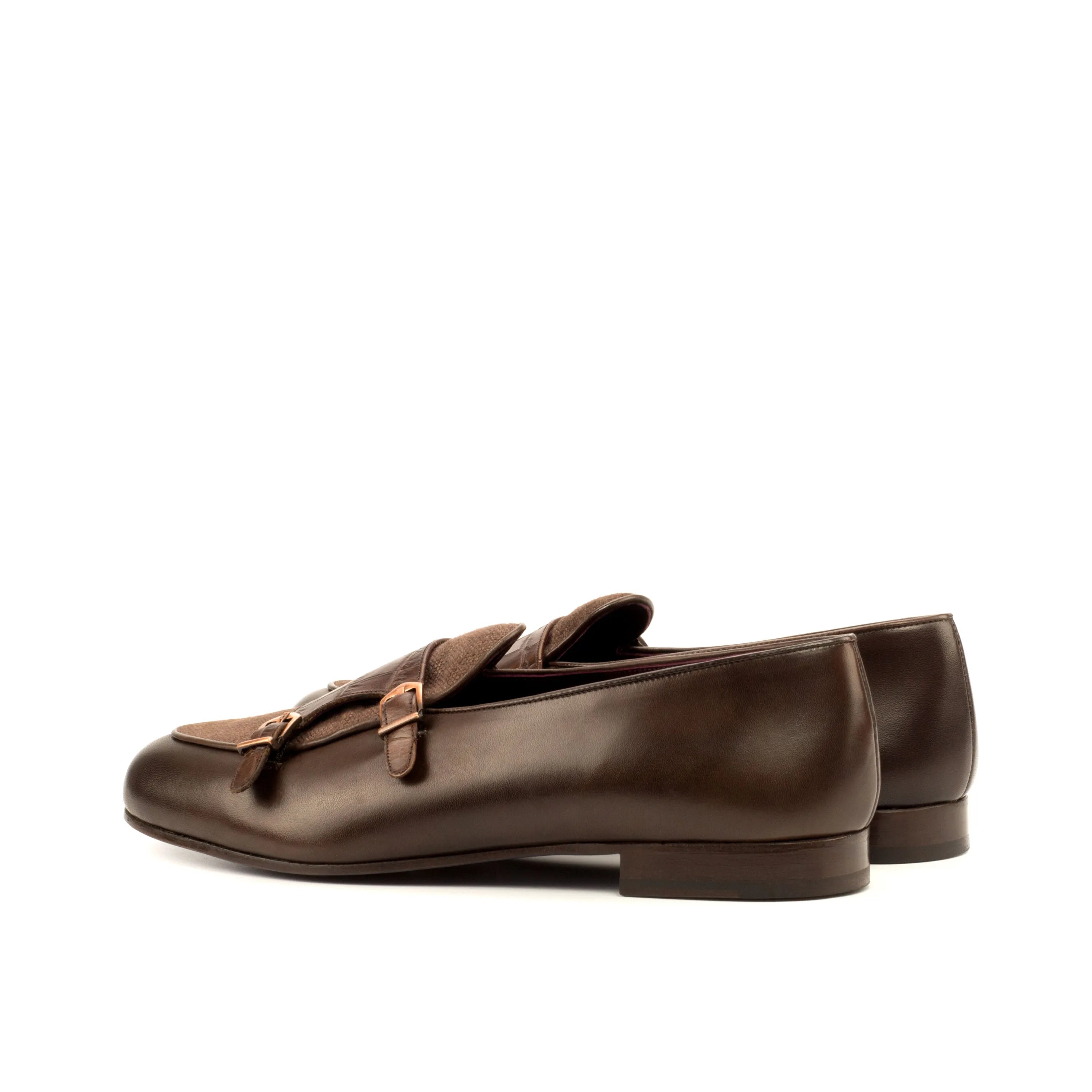 Brown leather Gopor Belgian Monk Slipper featuring double monk strap design