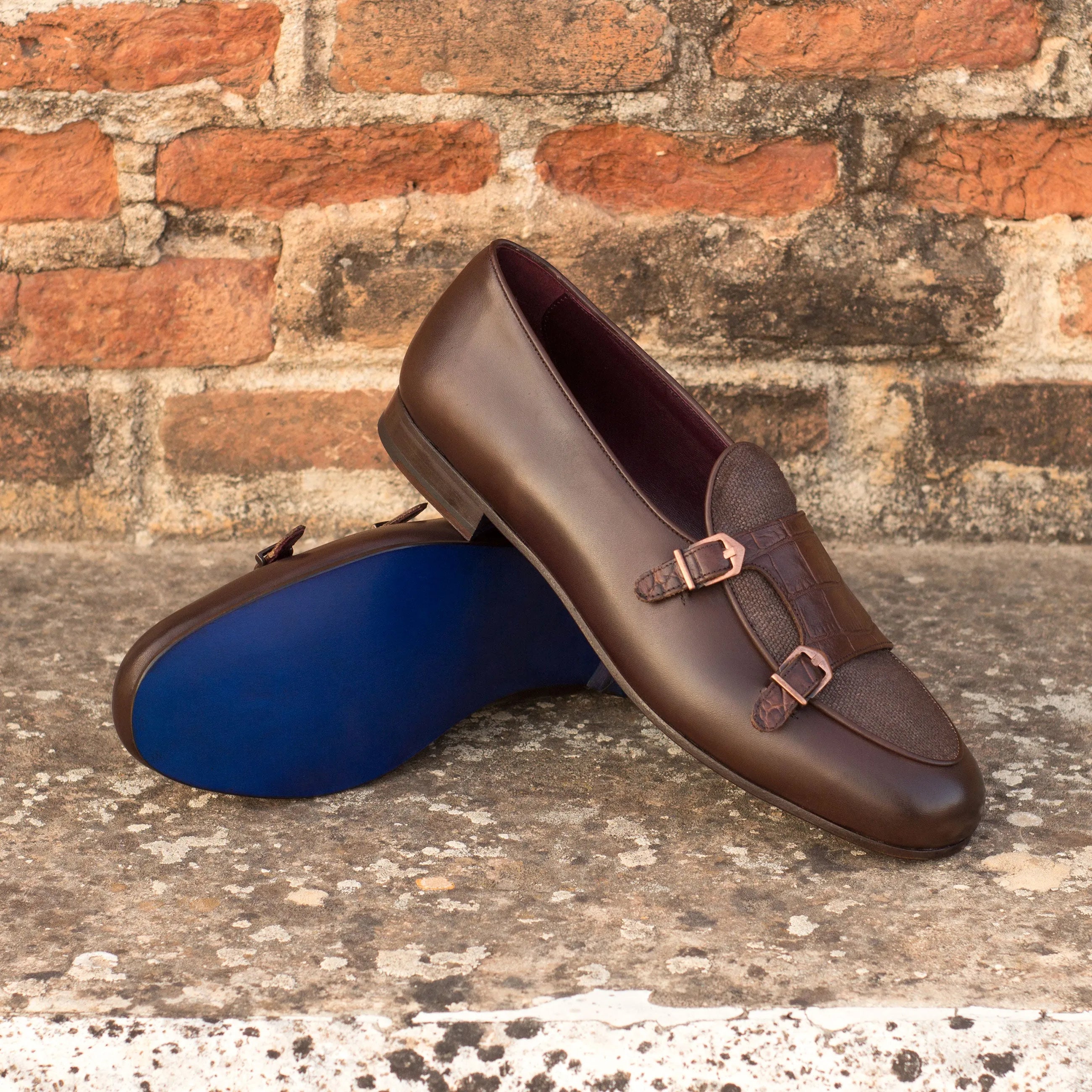 Brown leather double monk strap loafer from Gopor Belgian Monk Slipper collection