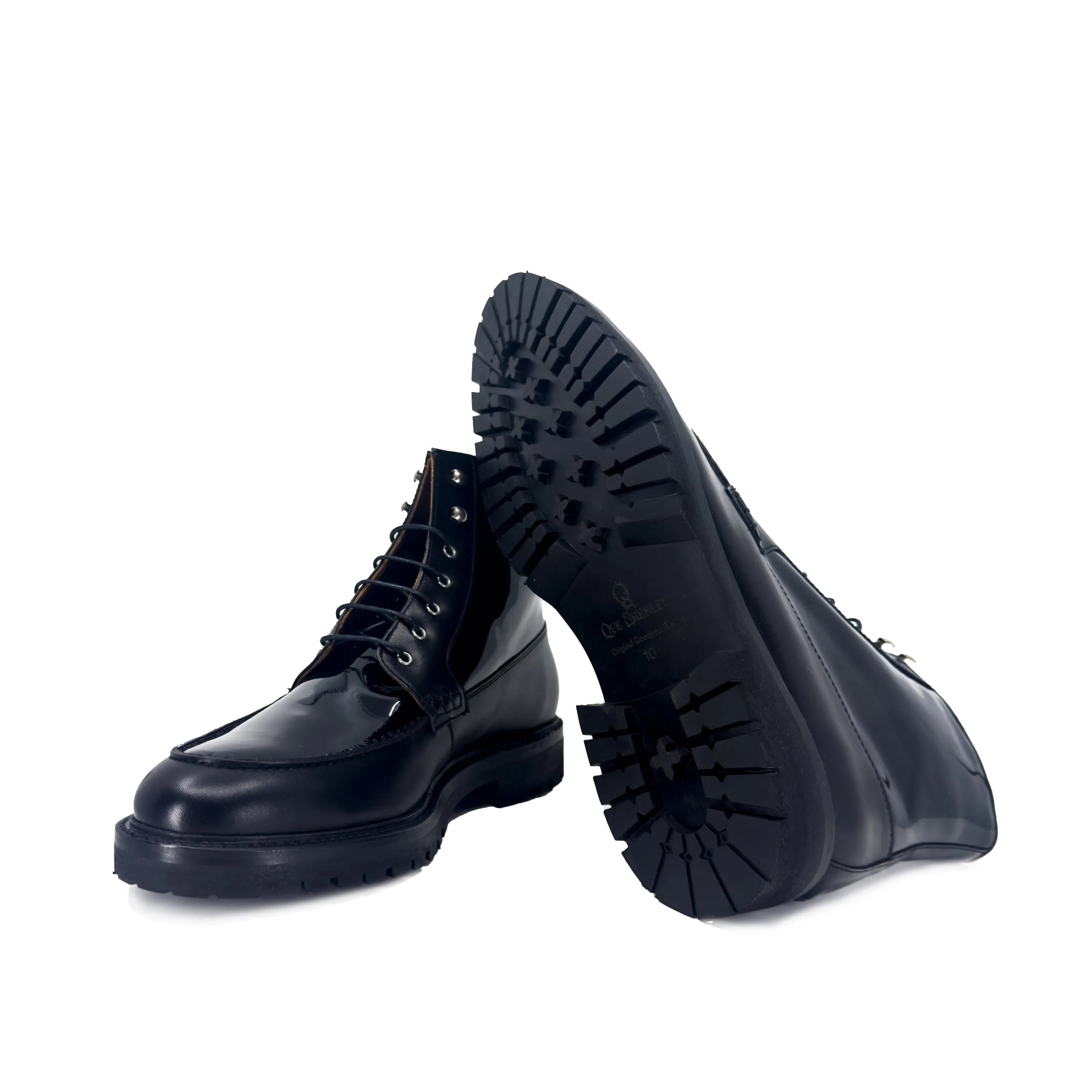 Black leather lace-up Grandeur Moc Boot II showcasing stylish and durable design