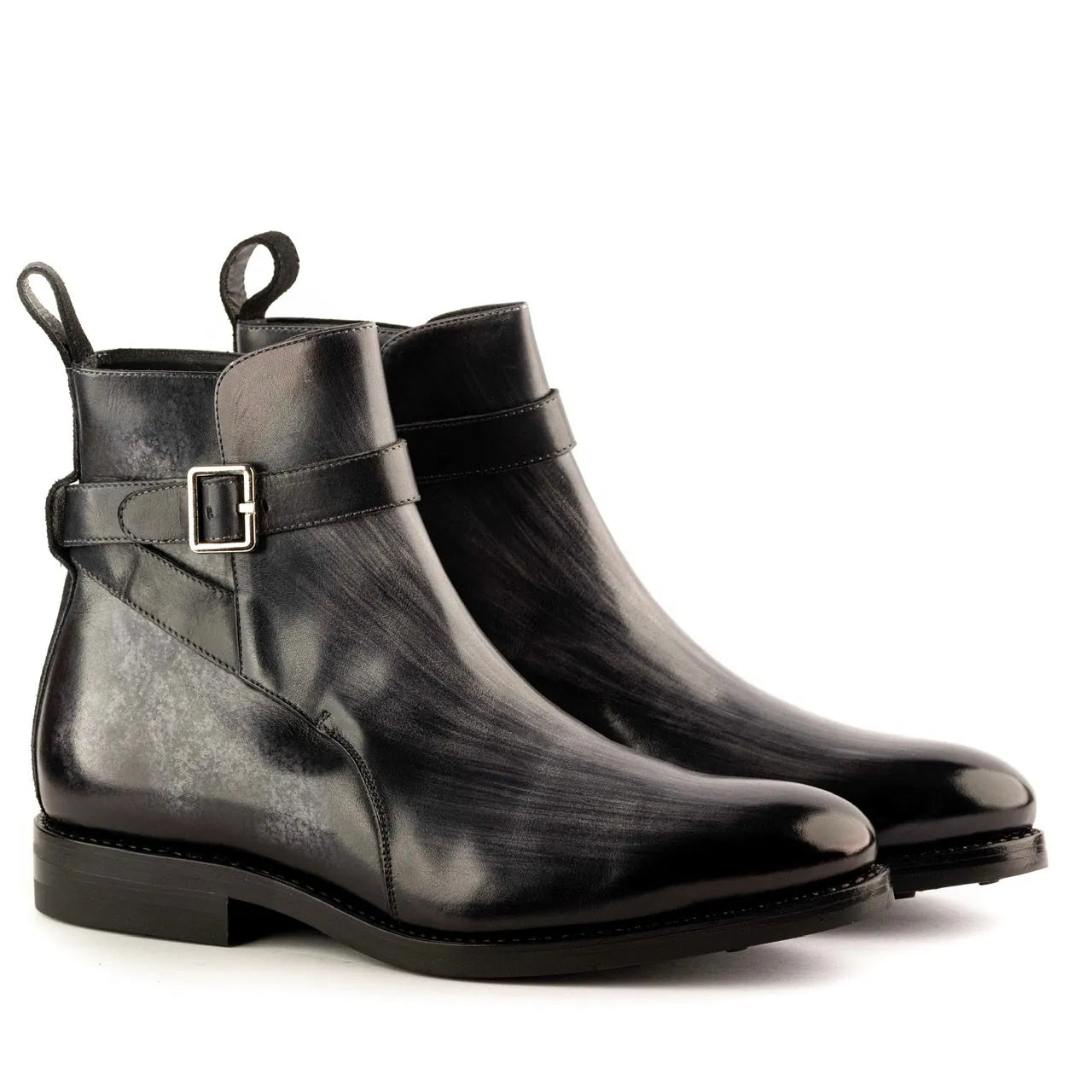 Pair of black leather Greco Jodhpur Patina Boots for stylish and elegant footwear