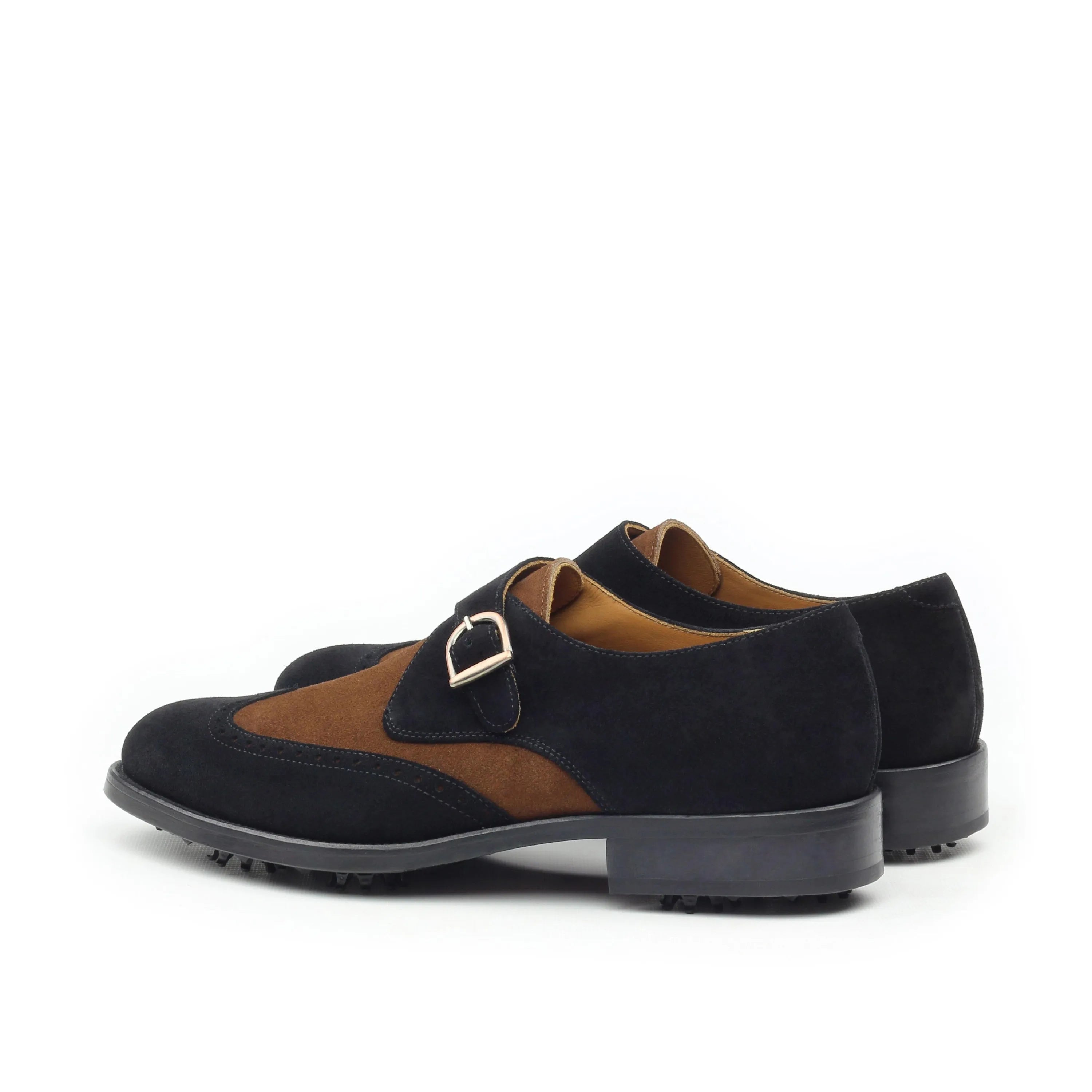 Black and brown Hagen Single Monk Golf Shoes made of luxurious suede material