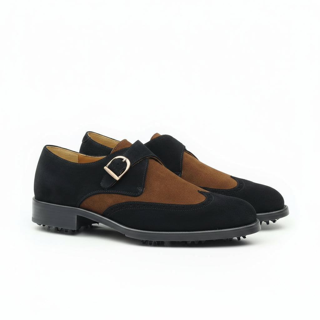 Two-toned monk strap golf shoes in Lux Suede from Hagen Single Monk collection