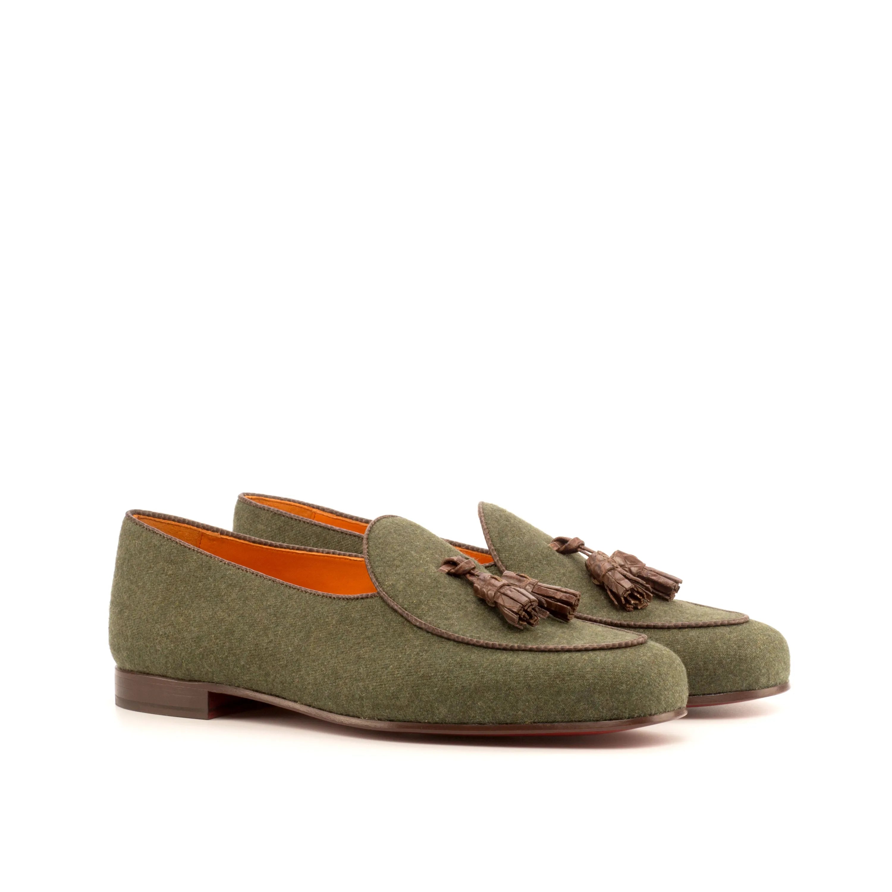 Olive green tassel loafers from Hajjar Belgian Slipper II collection for elegant style