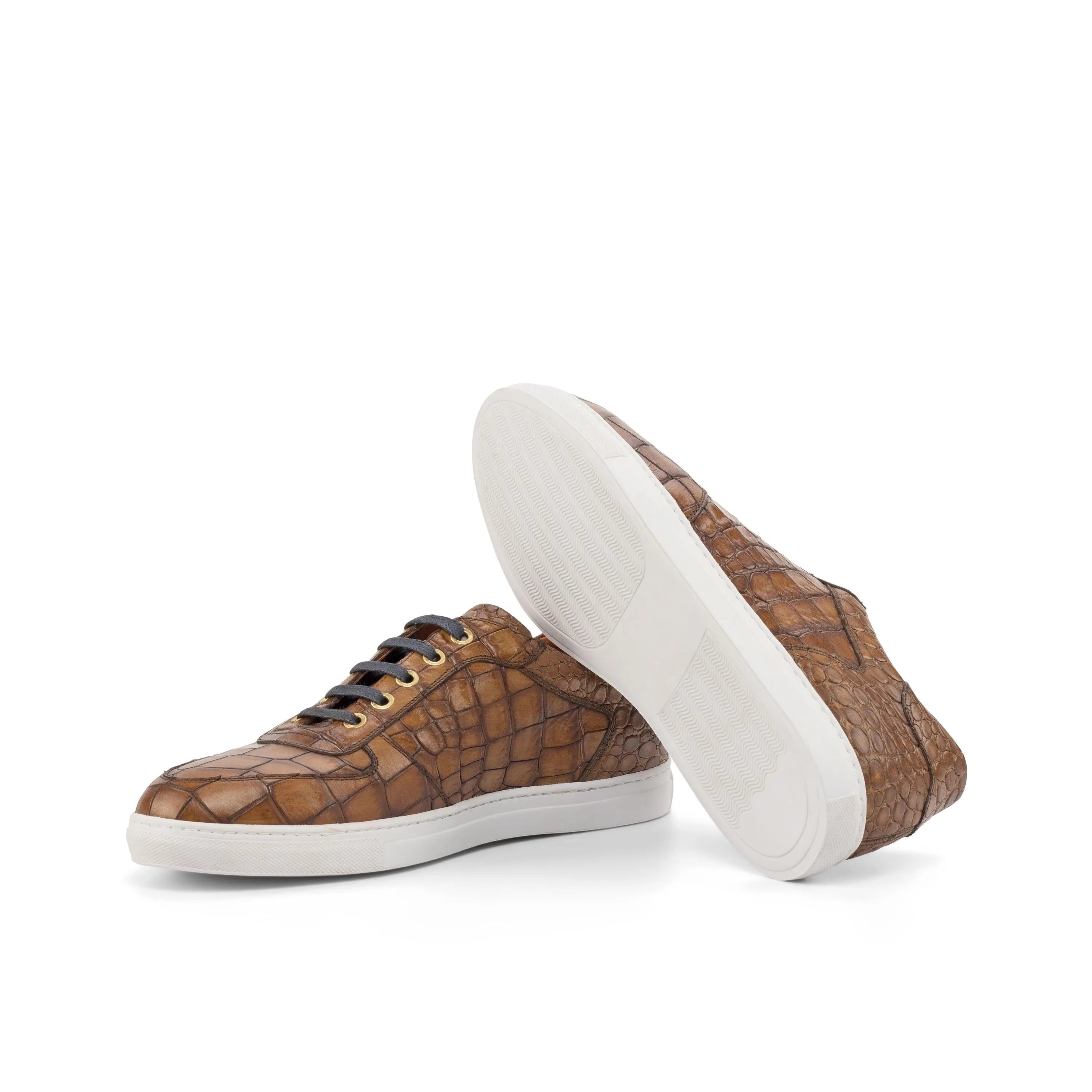 Brown crocodile-patterned leather Hamalaya Low Top Sneakers, luxury bespoke shoes for men