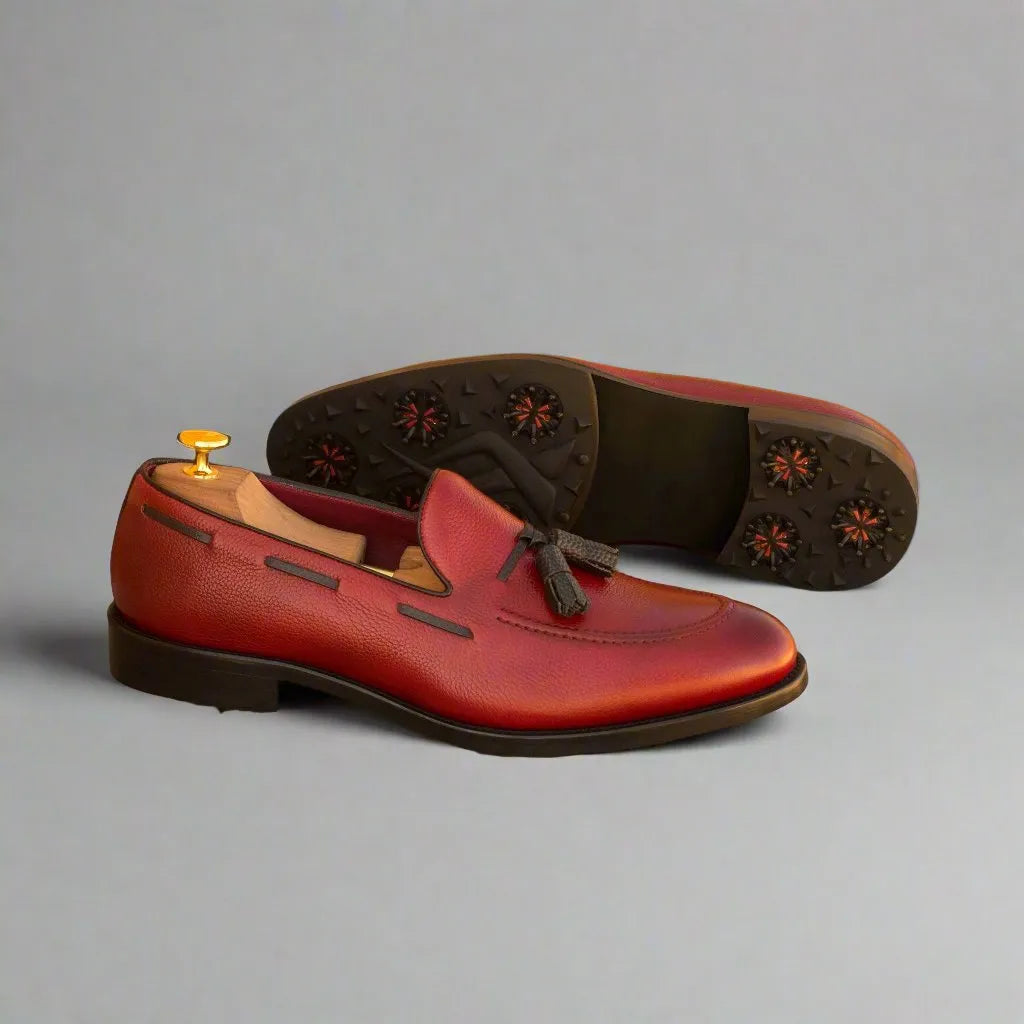Red leather tassel loafers from the Harbor Loafer Golf Shoes collection