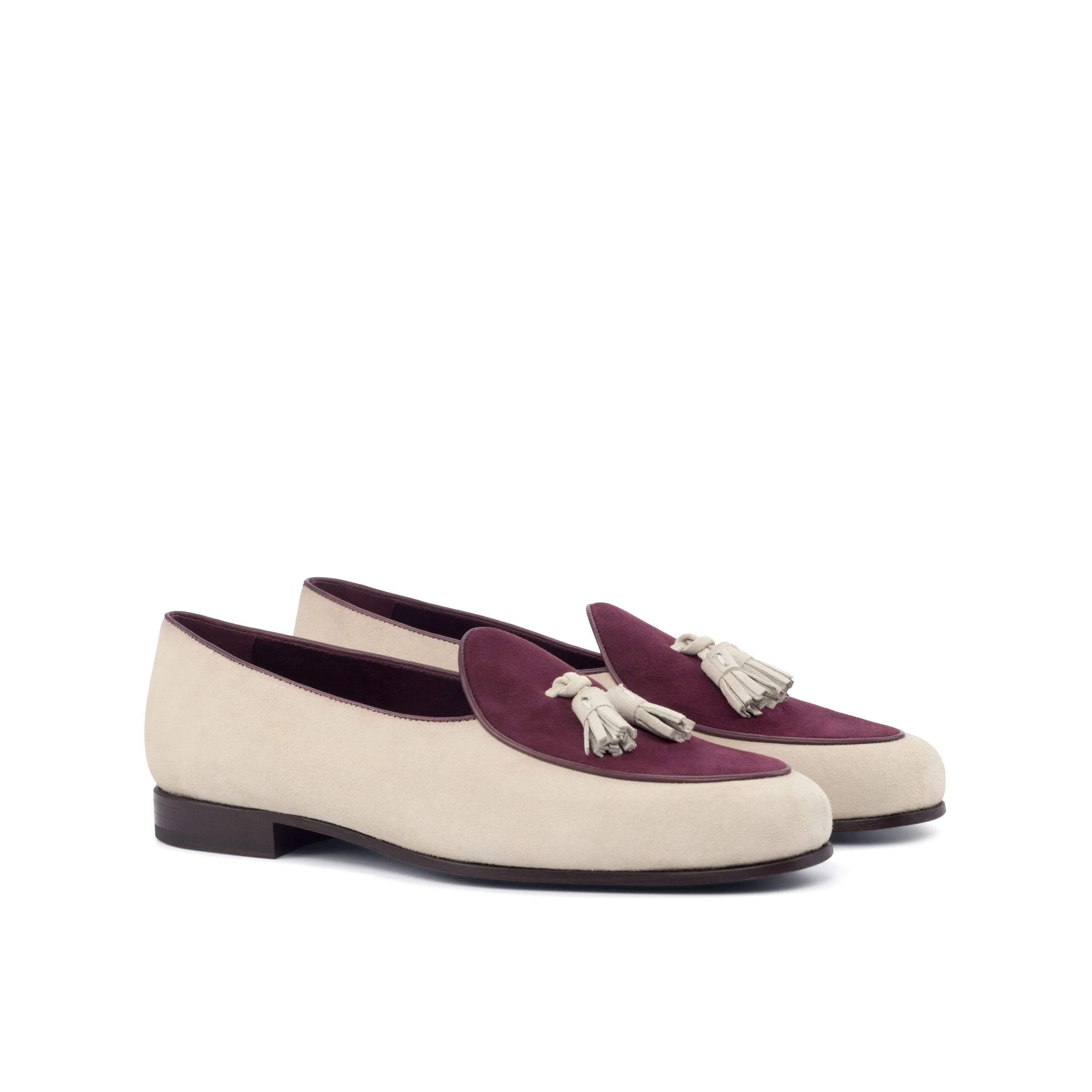 Two-tone tassel loafers featured in the Hass Belgian Slipper collection