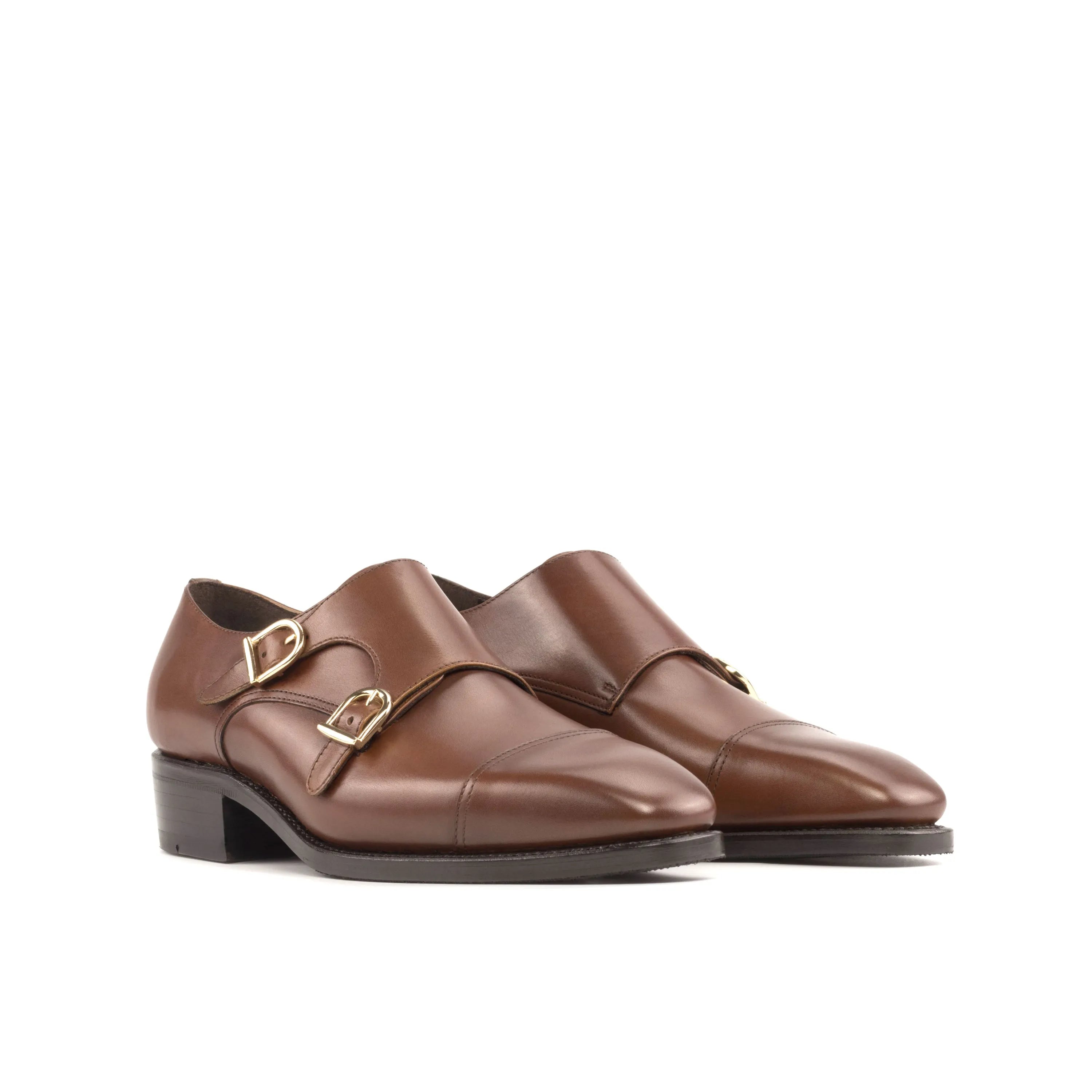 Pair of brown leather Haven Double Monk shoes designed for the fast lane