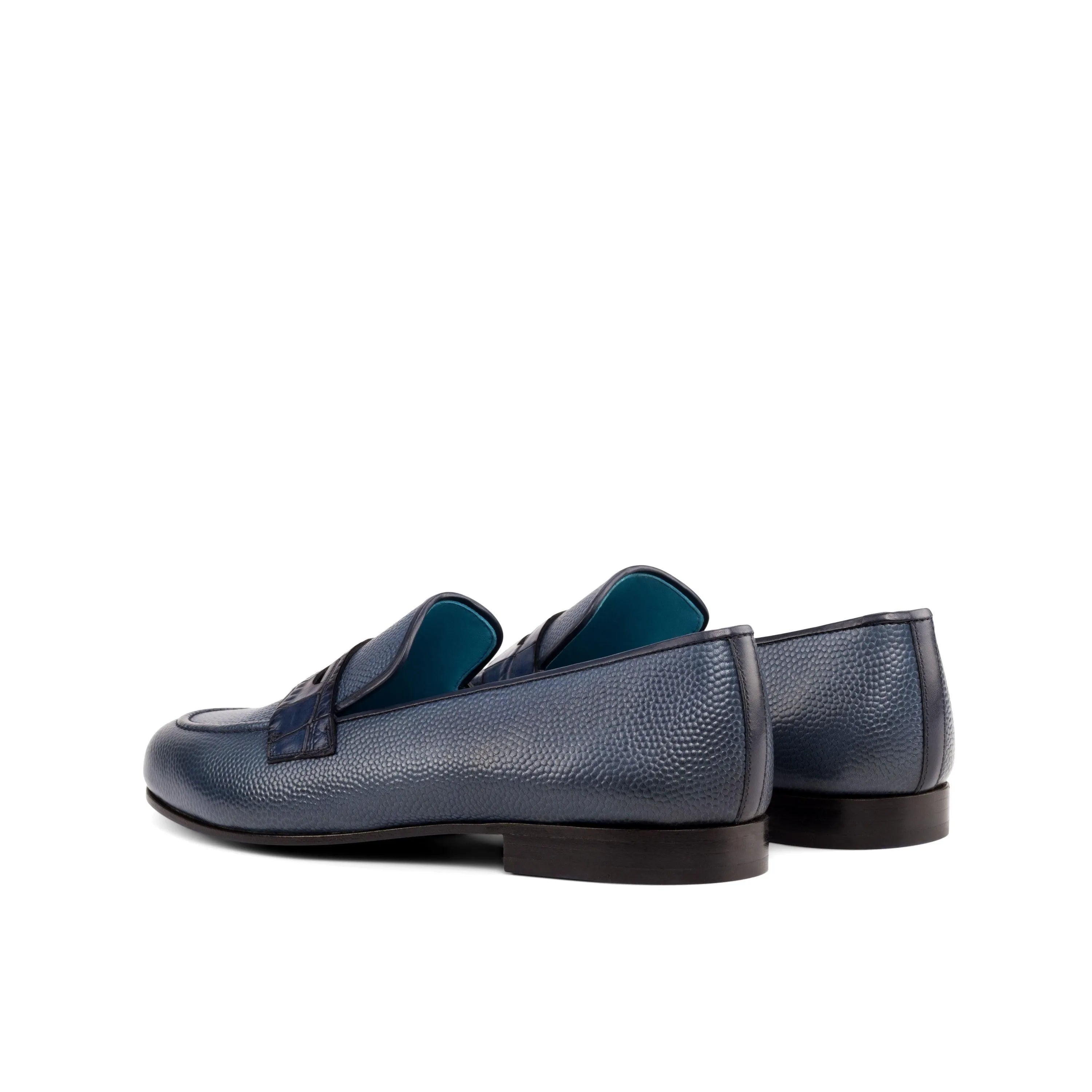 Pair of blue leather loafers from the Hefe Wellington slip collection