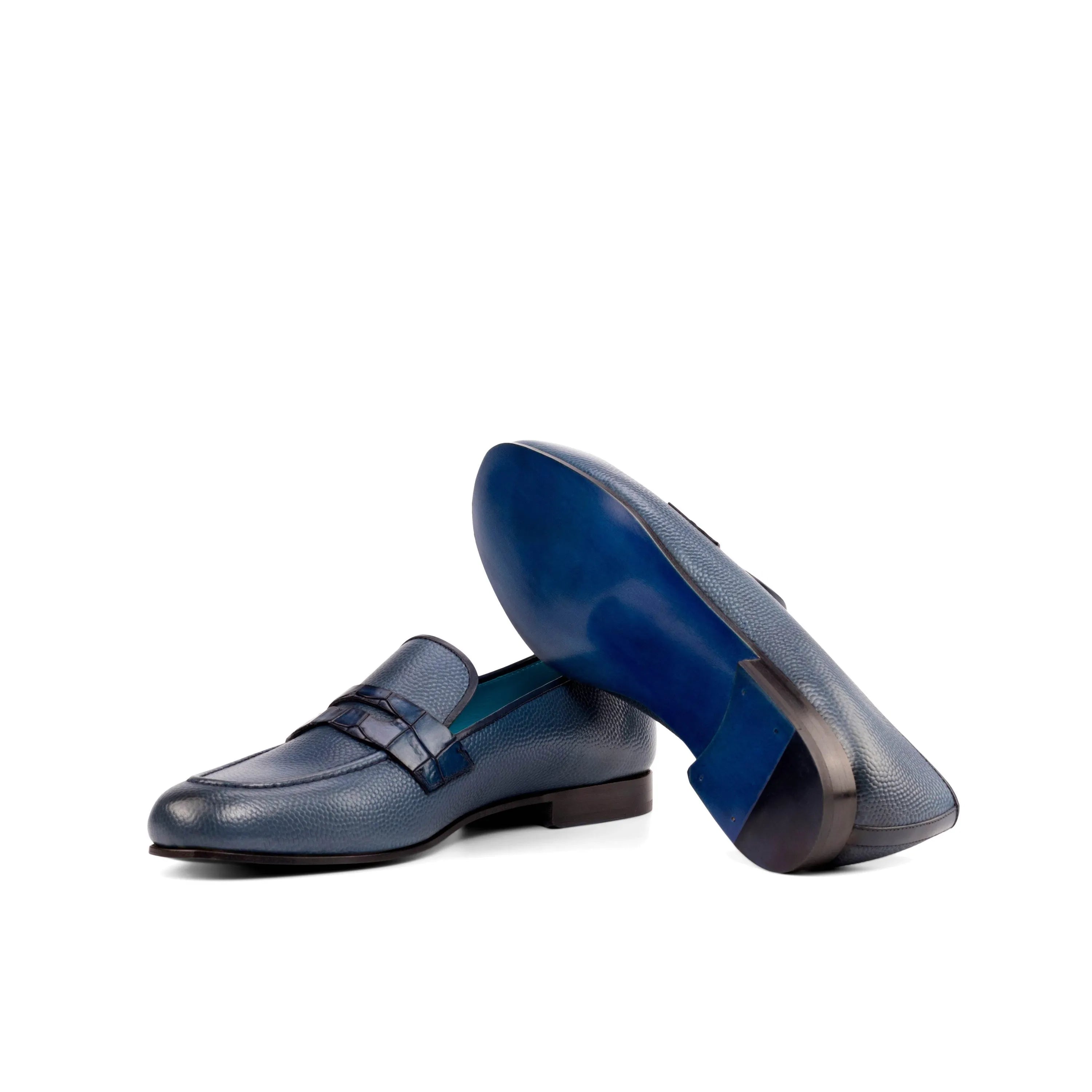 Pair of blue leather loafers from the Hefe Wellington slip collection