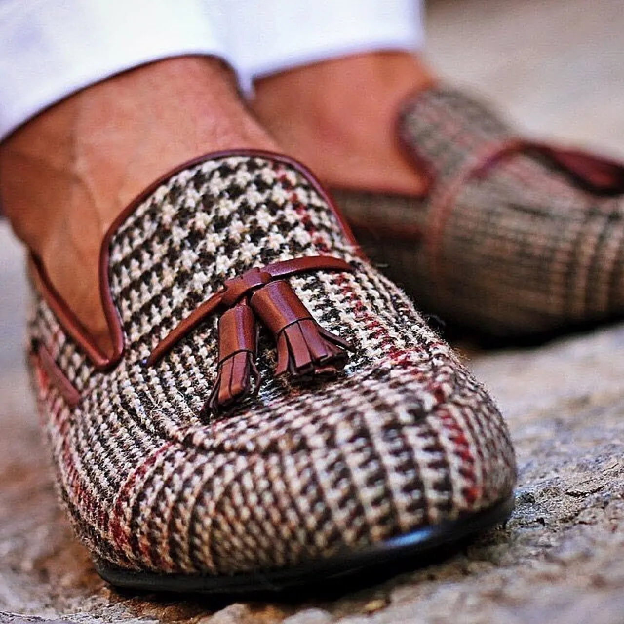 Tweed tassel loafers from Hendricks Loafers, luxury bespoke shoes for men