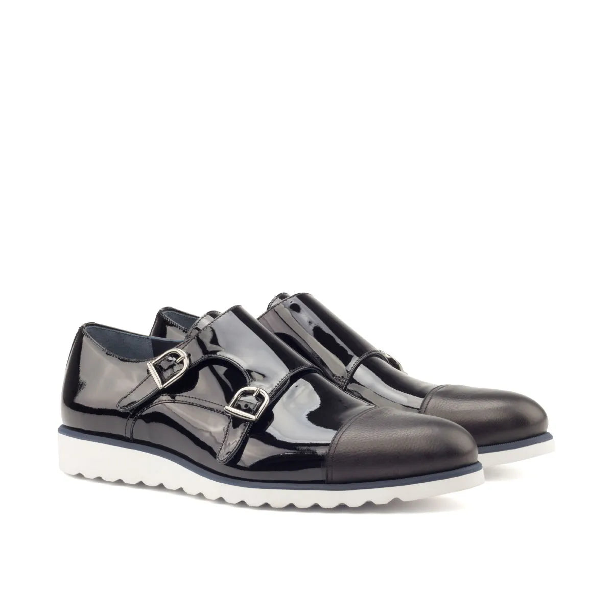 Black patent leather Hero Double Monk strap shoes for elegant formal wear