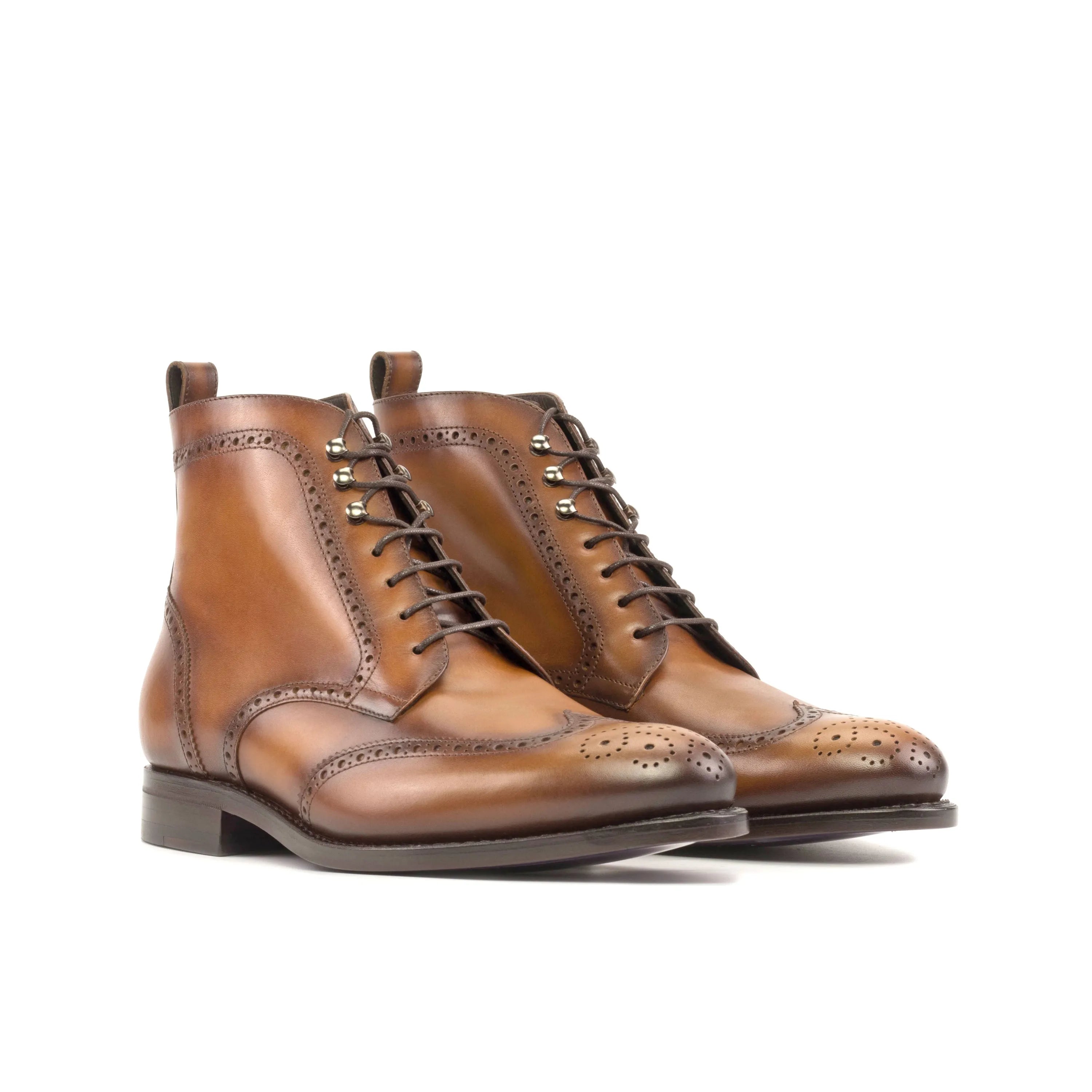 Brown leather wingtip boots from the Hollander Military Brogue collection