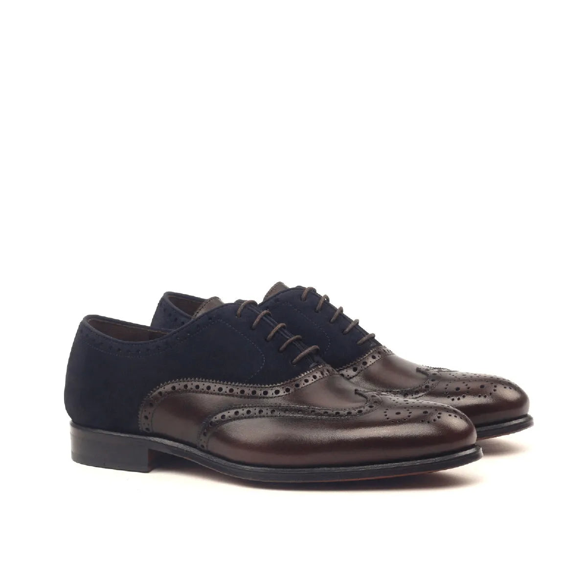Two-tone leather wingtip dress shoes, Honon Full Brogue Shoes featuring elegant brogue patina
