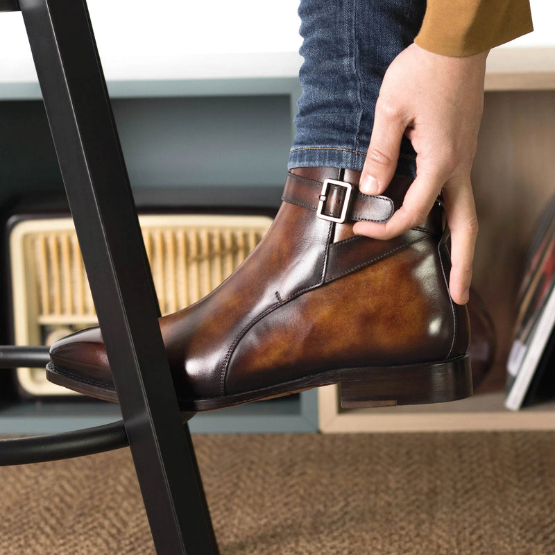 Brown leather Horizon Patina Jodhpur Boots with buckle, stylish ankle footwear