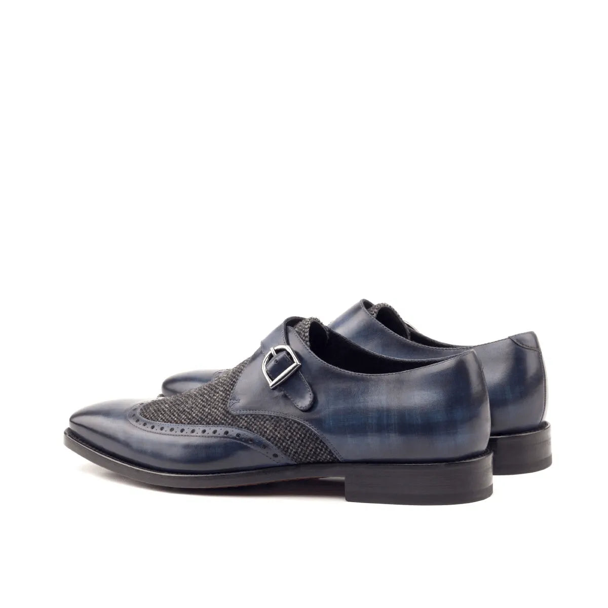 Blue leather and tweed Hudson Single Monk Patina single monk shoes for a stylish look