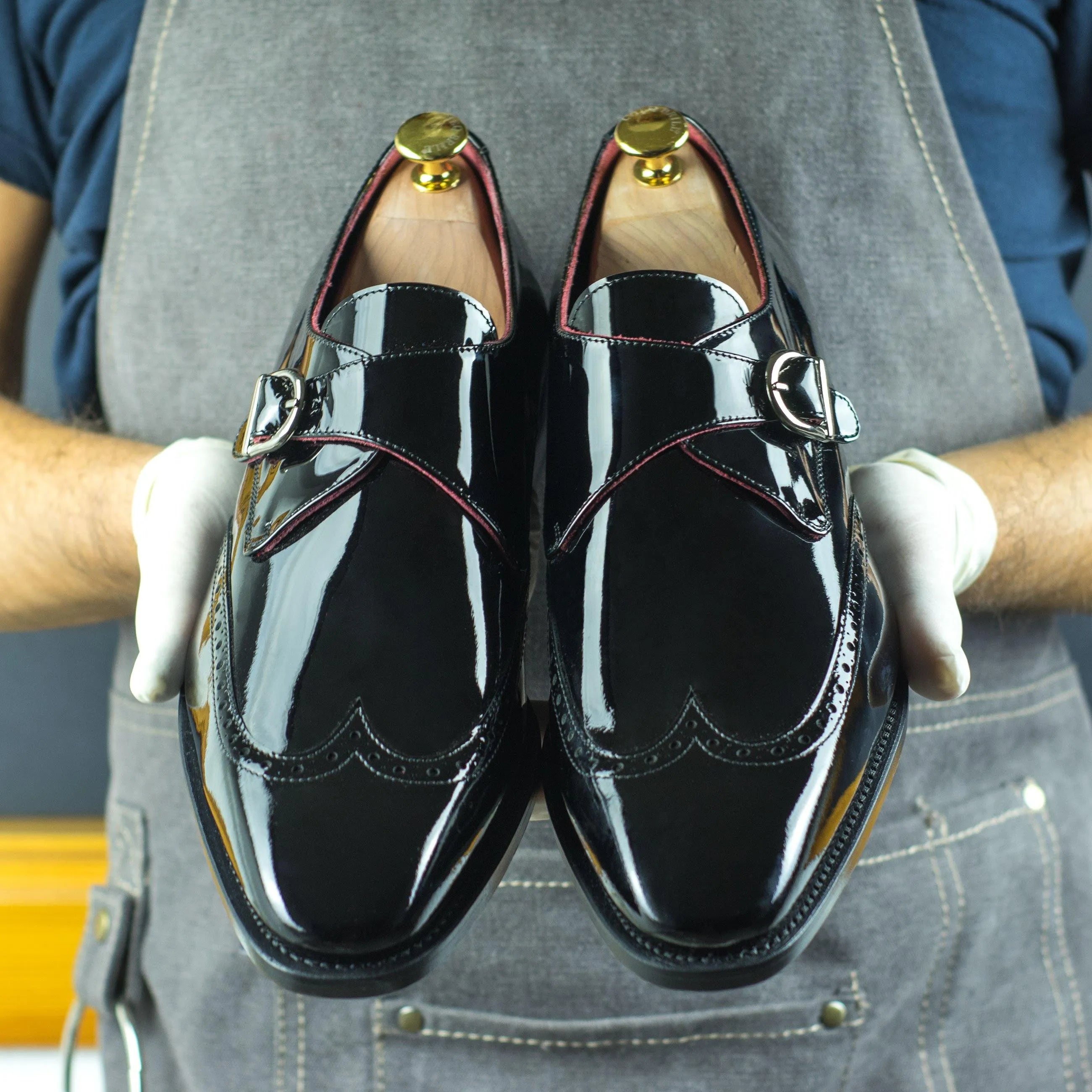 Shiny black Hugh Single Monk Shoes, elegant single monk shoes for formal attire