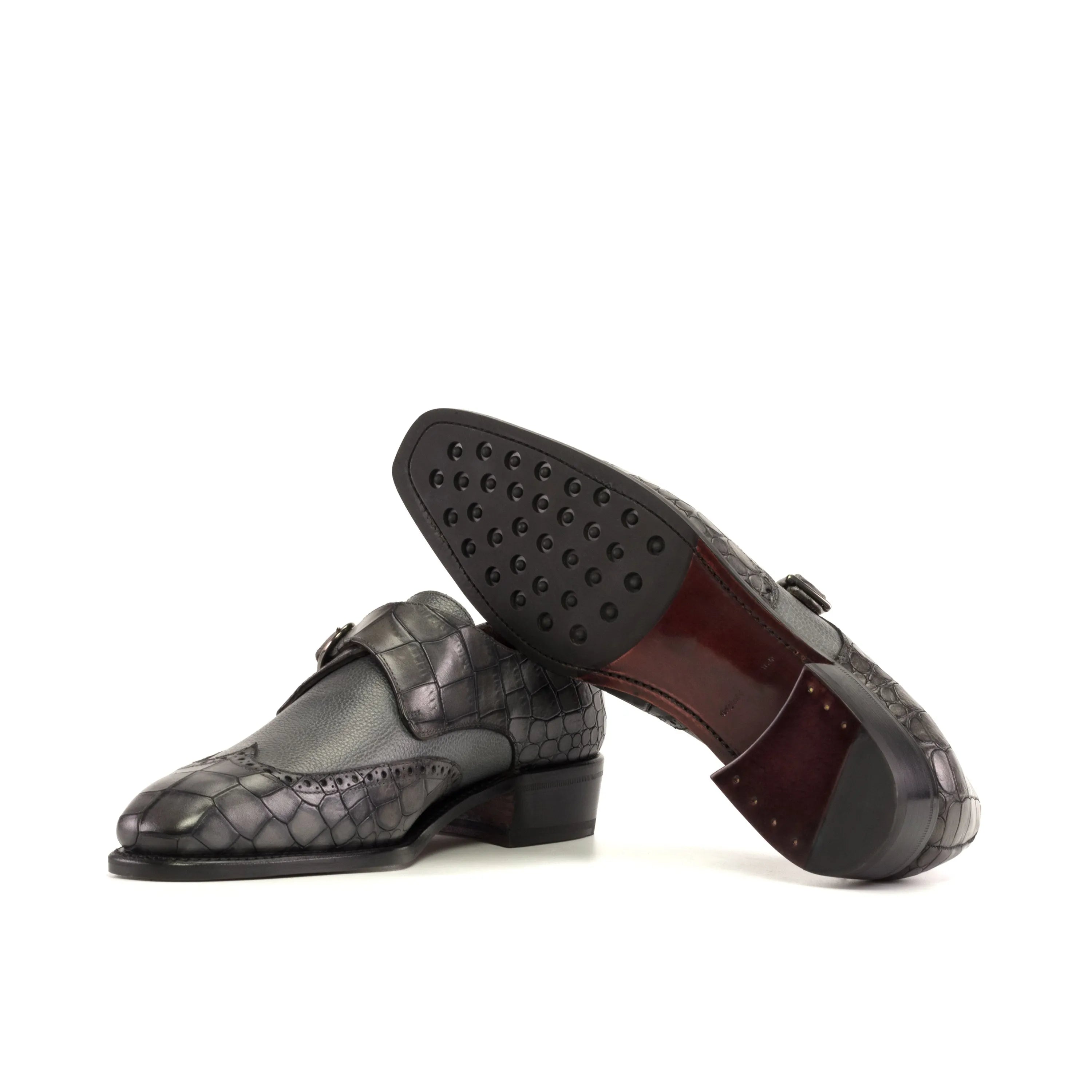 Gray crocodile-patterned Huracan Single Monk strap shoes for sophisticated style