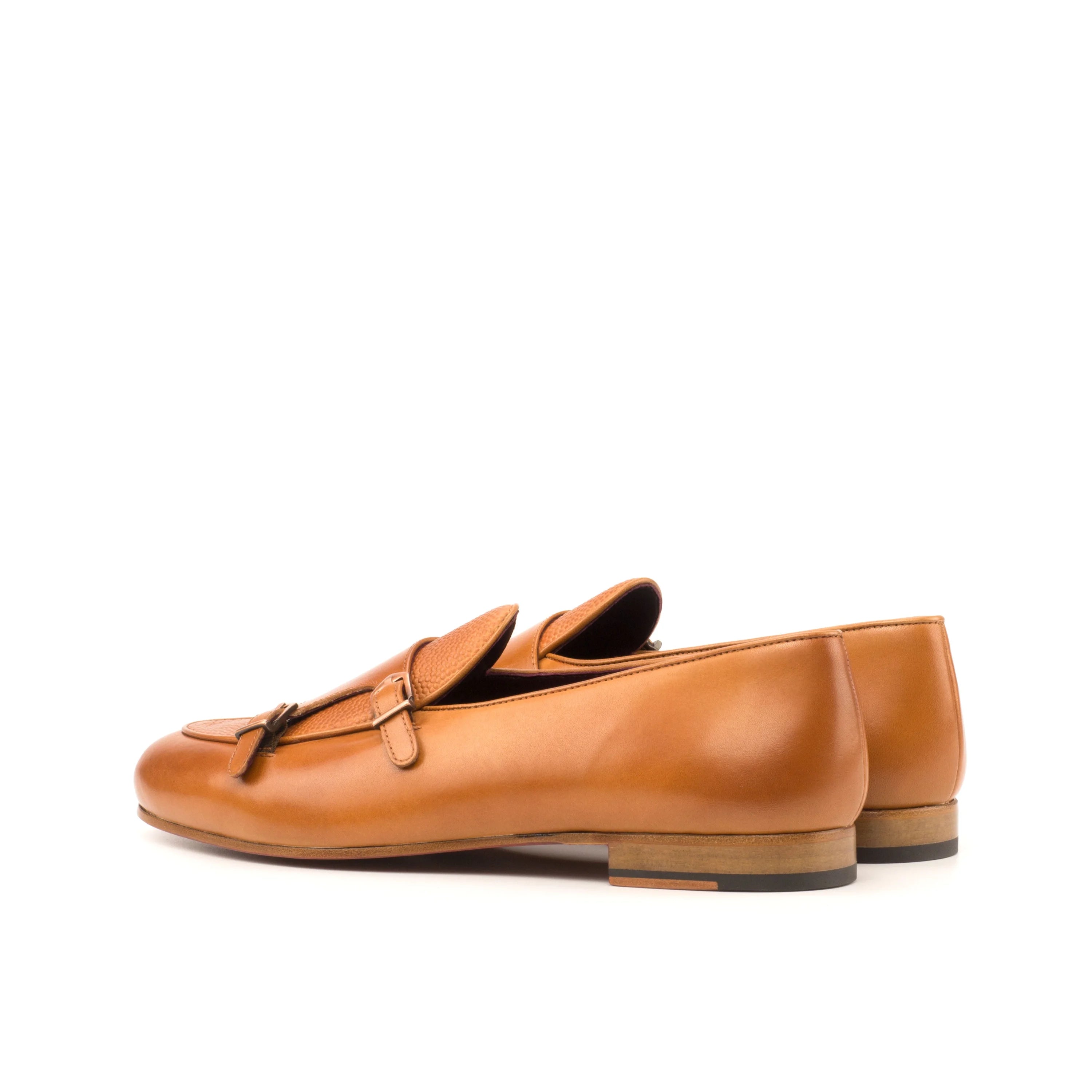 Tan leather Belgian monk slipper with bow detail