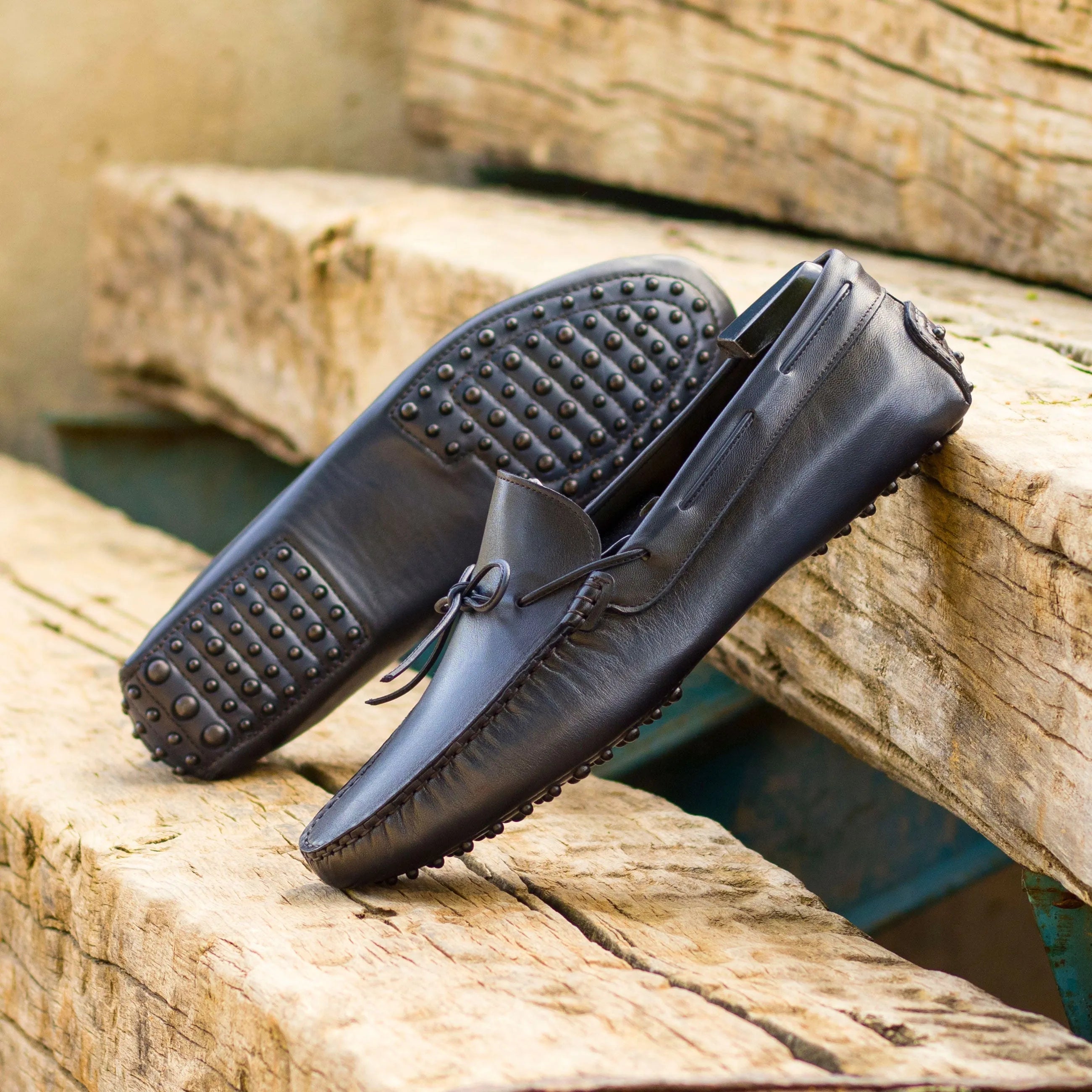 Black leather driving shoes from Imperial Driver, luxury bespoke shoes for men