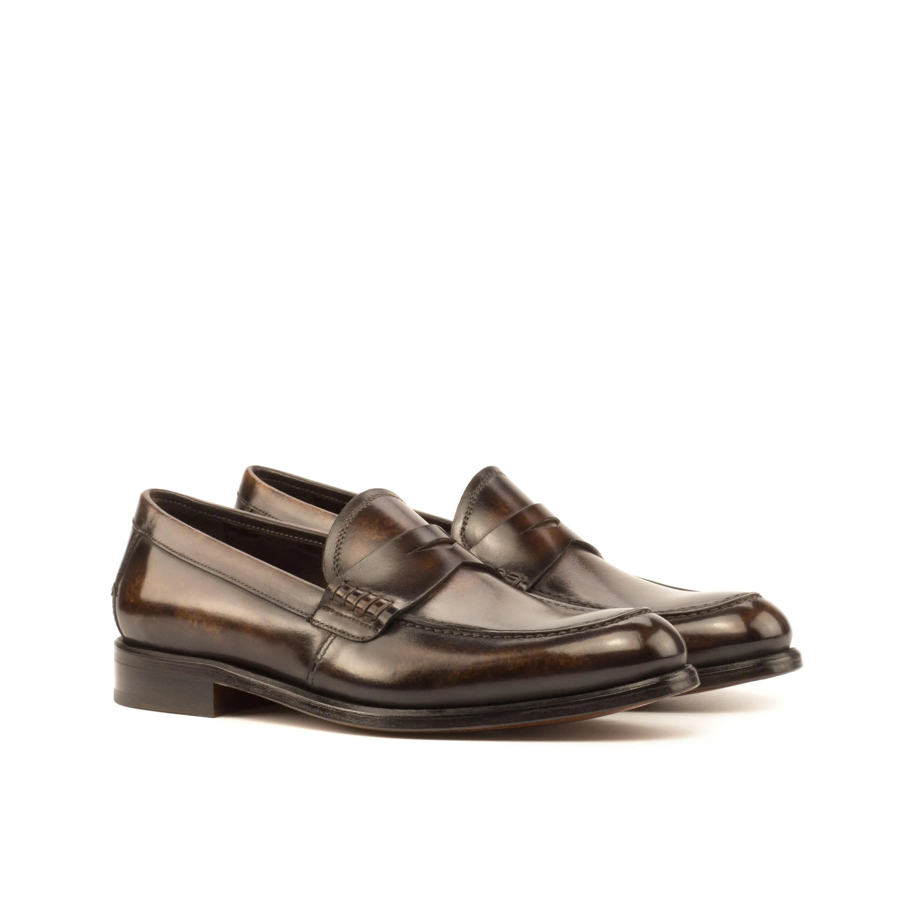 Pair of brown leather Indi Ladies Patina Loafers II, stylish and sophisticated patina loafers