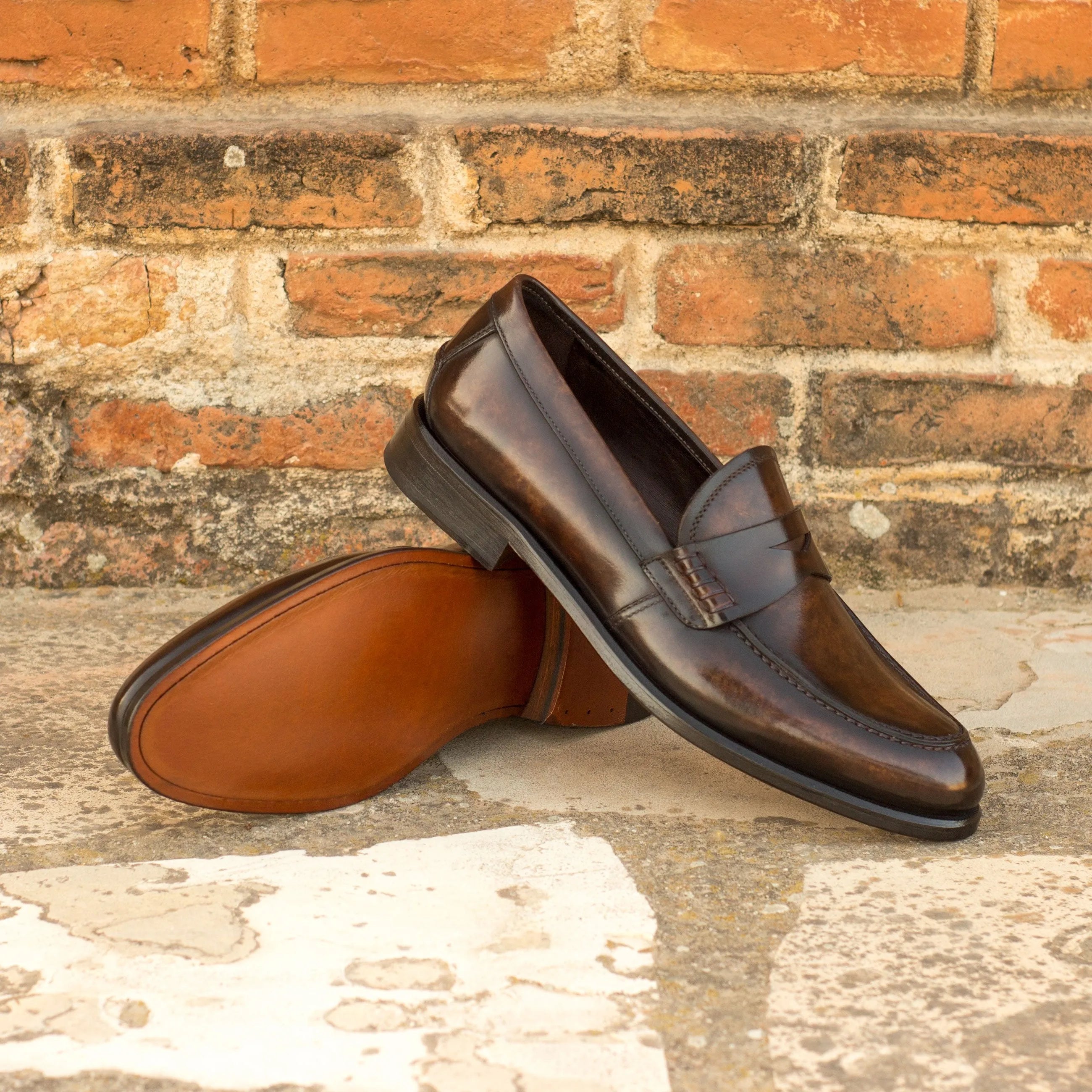 Brown leather Indi Ladies Patina Loafers showcasing elegant style and comfort