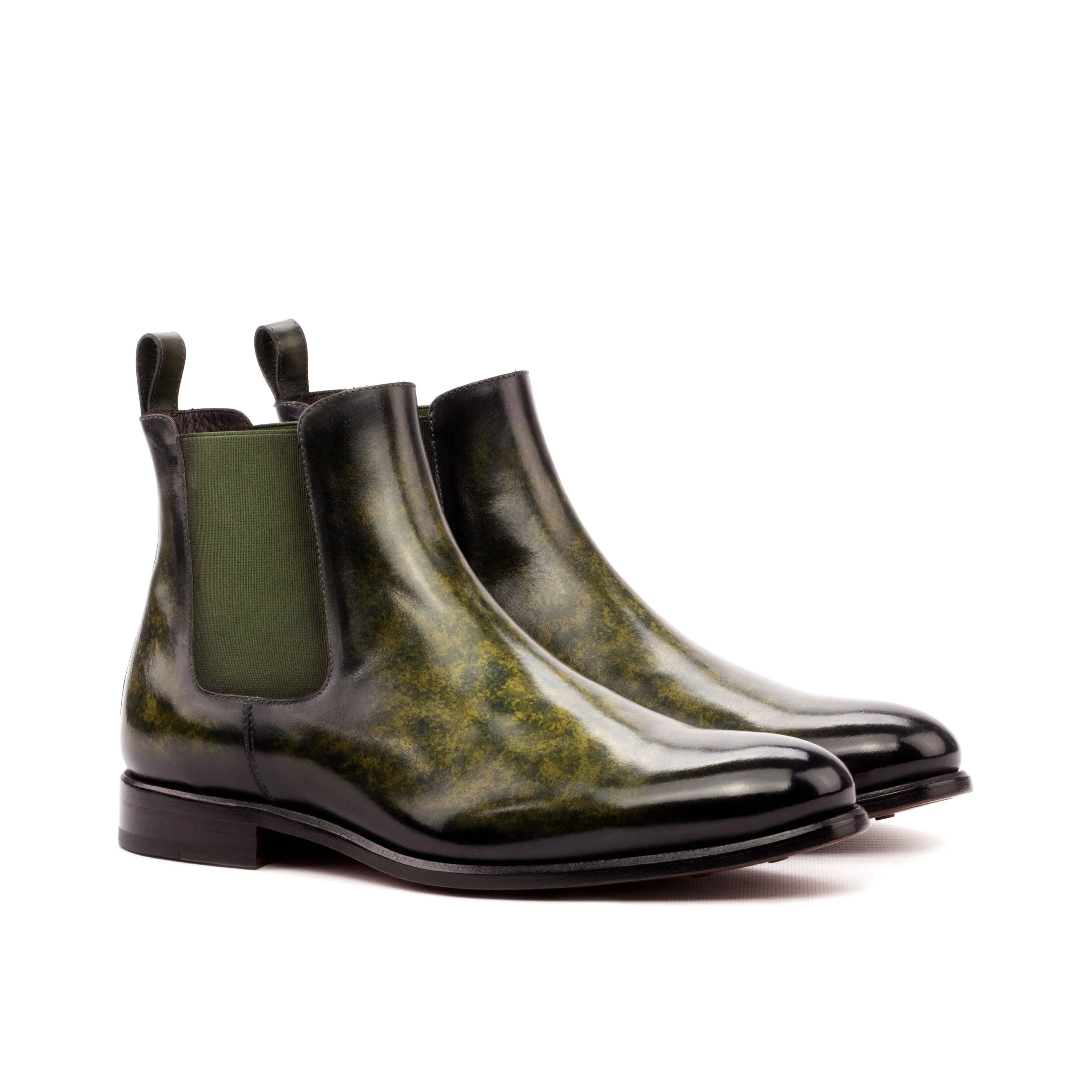 Green leather Irish Frank Chelsea Boot II featuring stylish and durable design