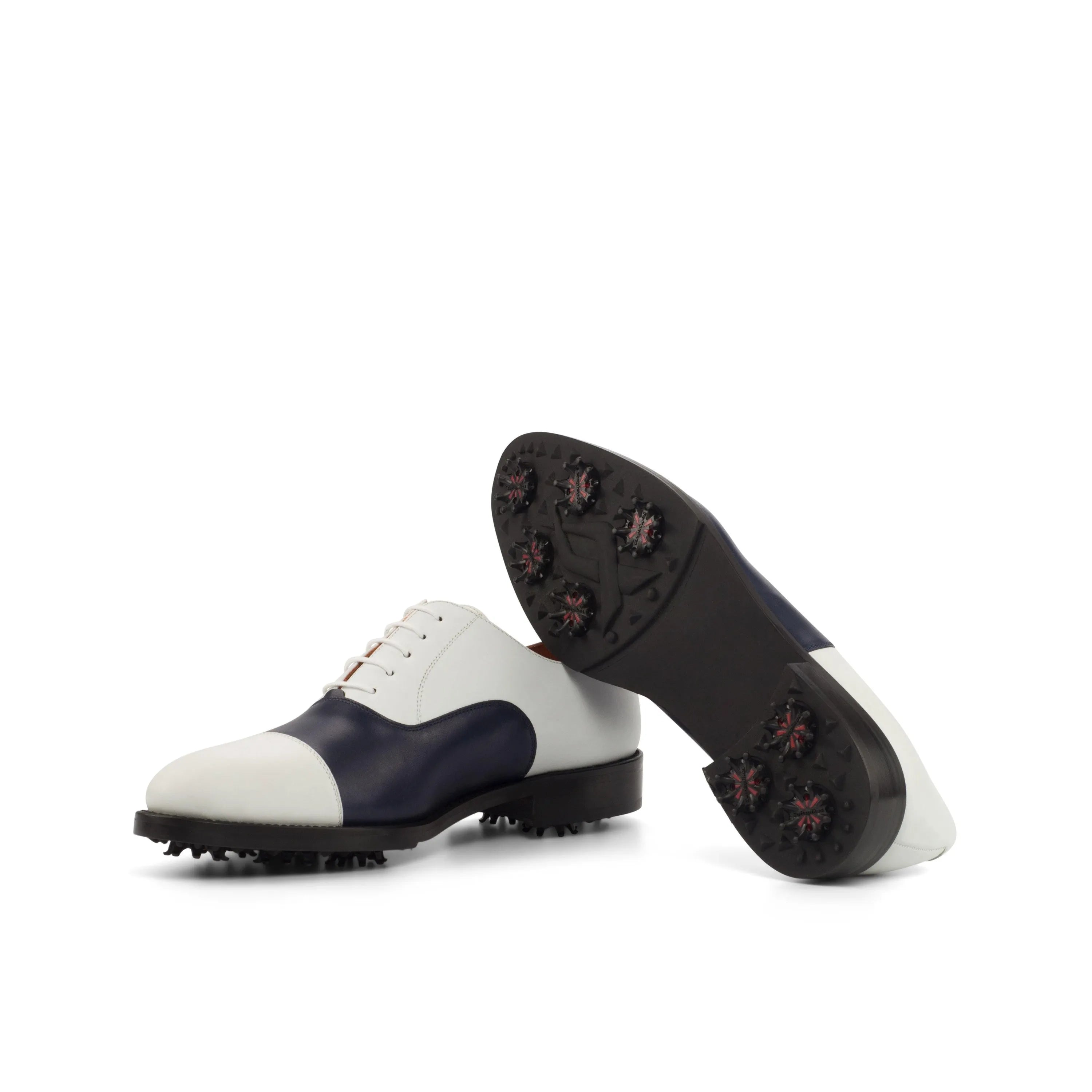 Two-tone Island Oxford golf shoes with cleats made from box calf leather