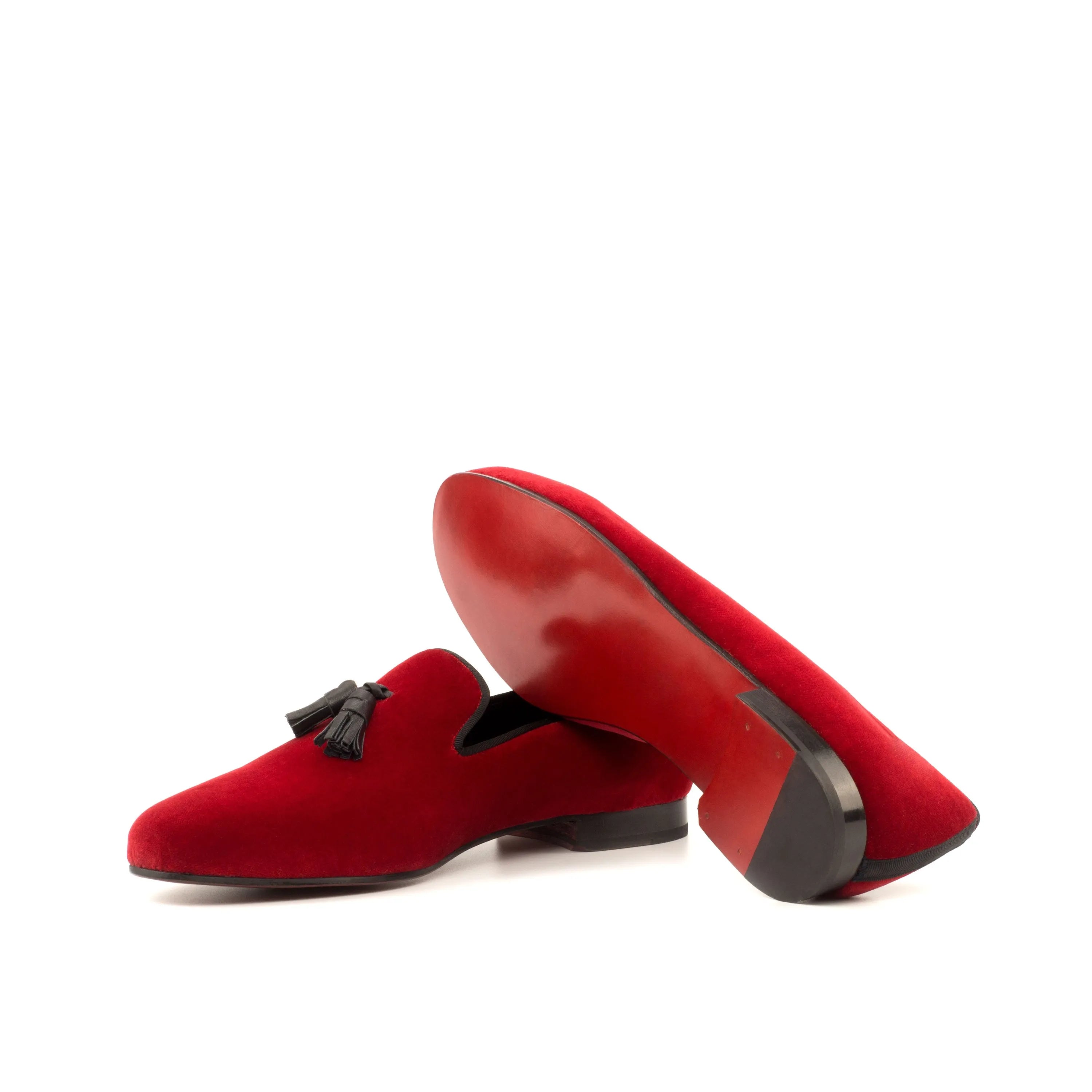 Red velvet tassel loafers from Ivymain Wellington slipon collection for stylish footwear