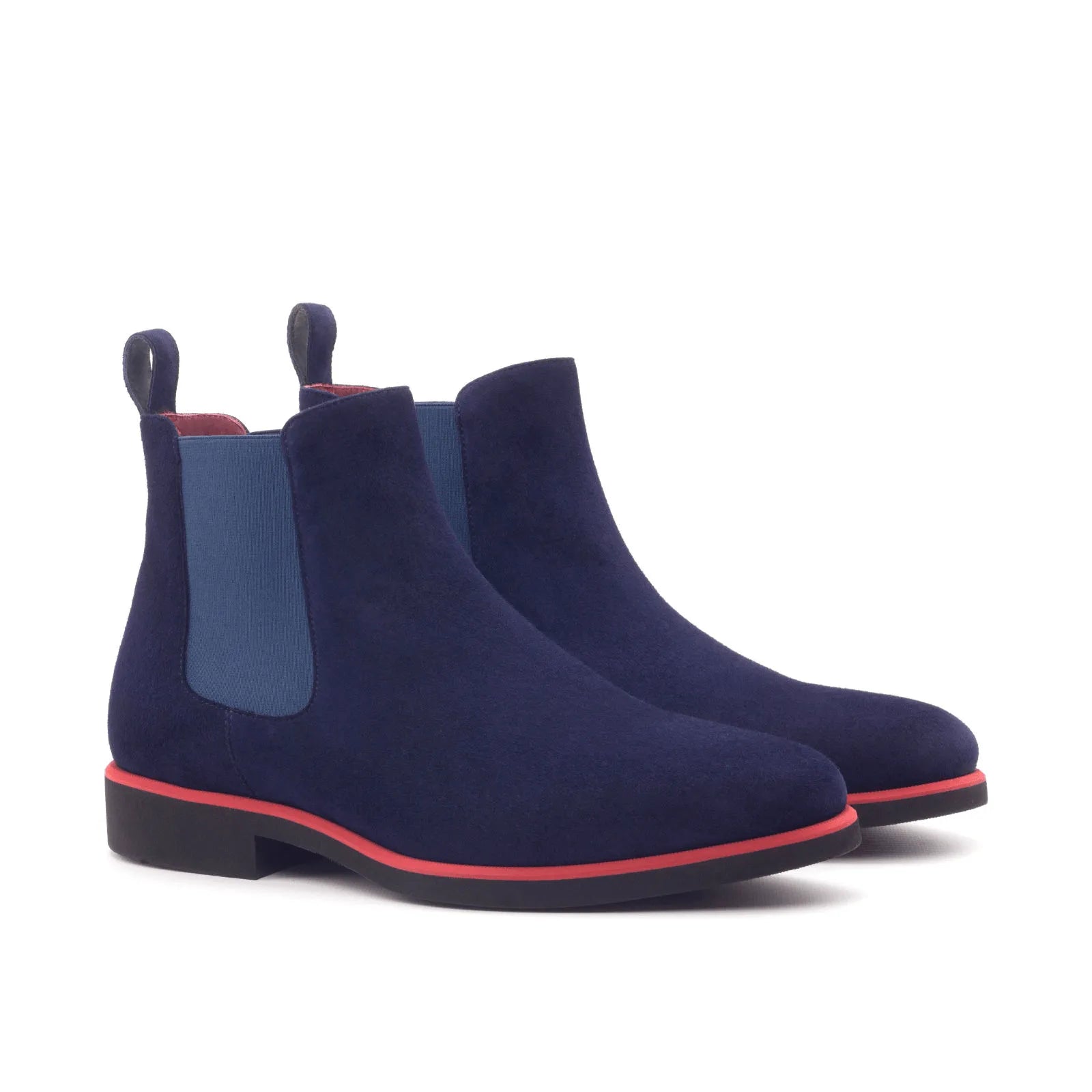 Pair of navy suede Chelsea boots from J Chelsea Boot for luxury bespoke shoes for men