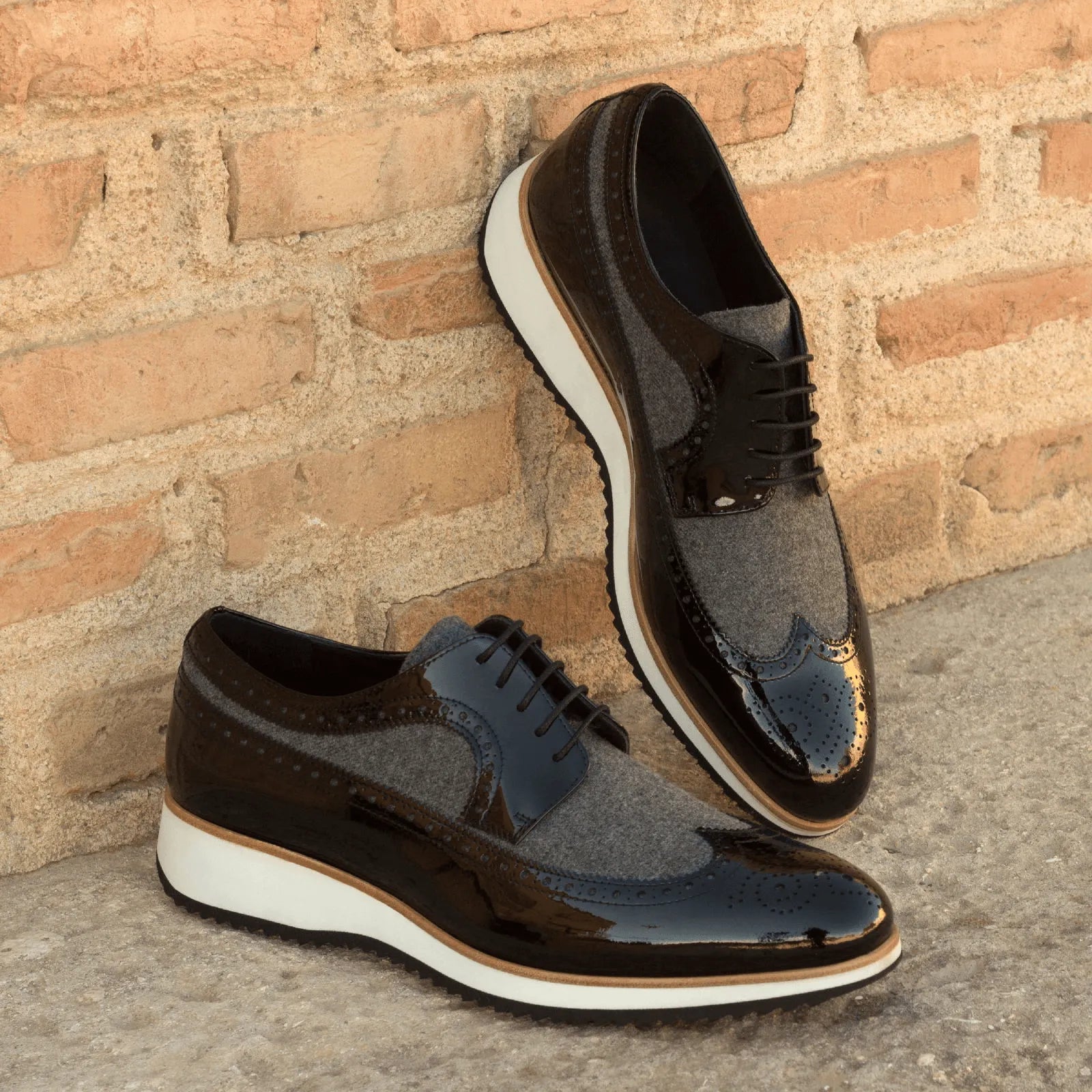 Two-tone black and gray Milton Longwing Blucher wingtip shoes for sophisticated style