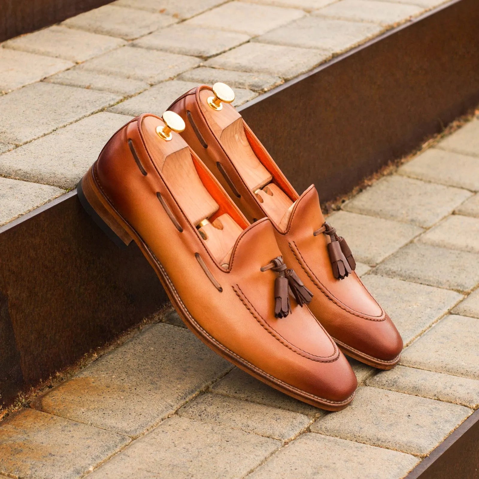 Leather tassel loafers with shoe trees, featuring Jag Loafers in painted calf for luxury bespoke shoes