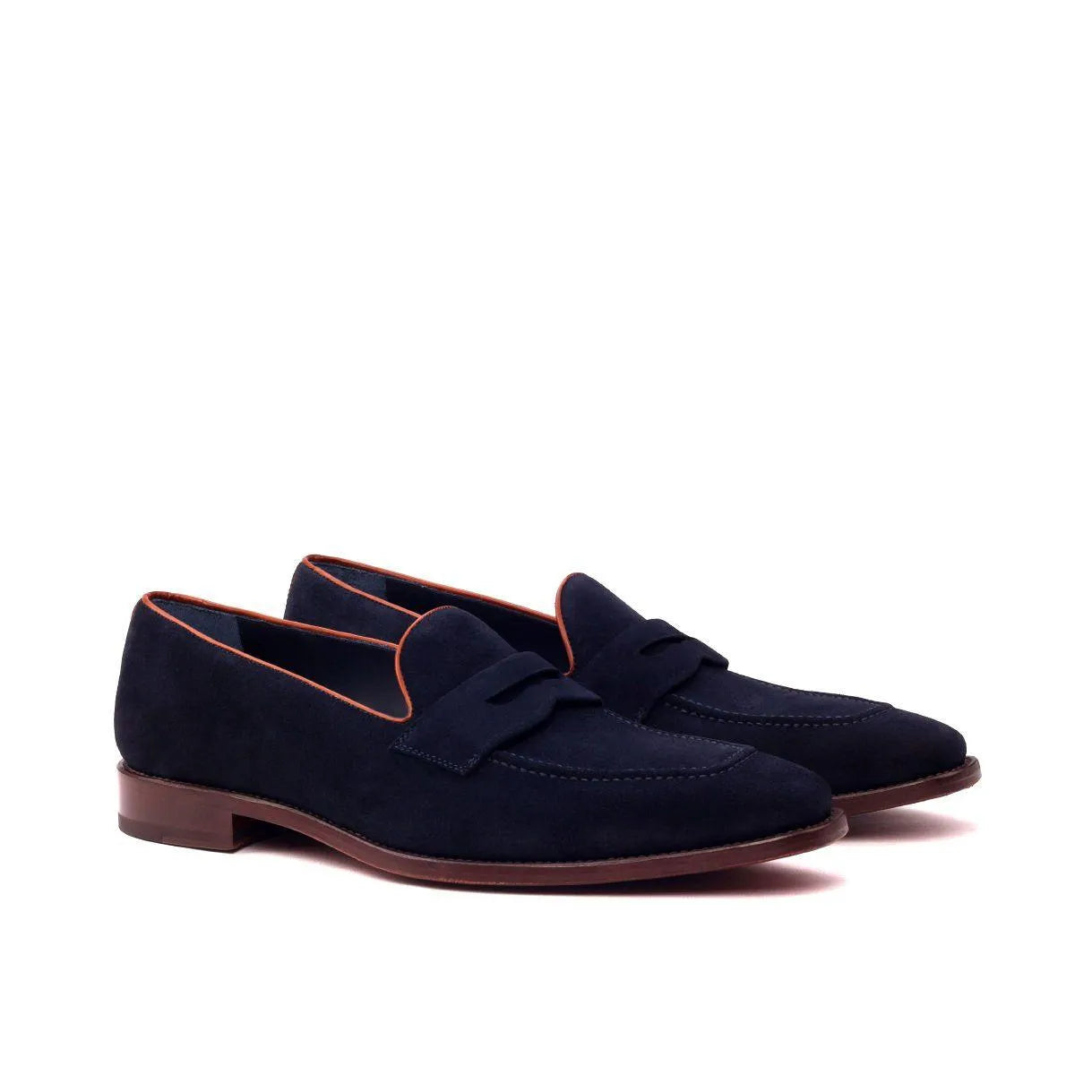 Navy blue suede loafers from Jagg Loafers, perfect luxury bespoke shoes for men