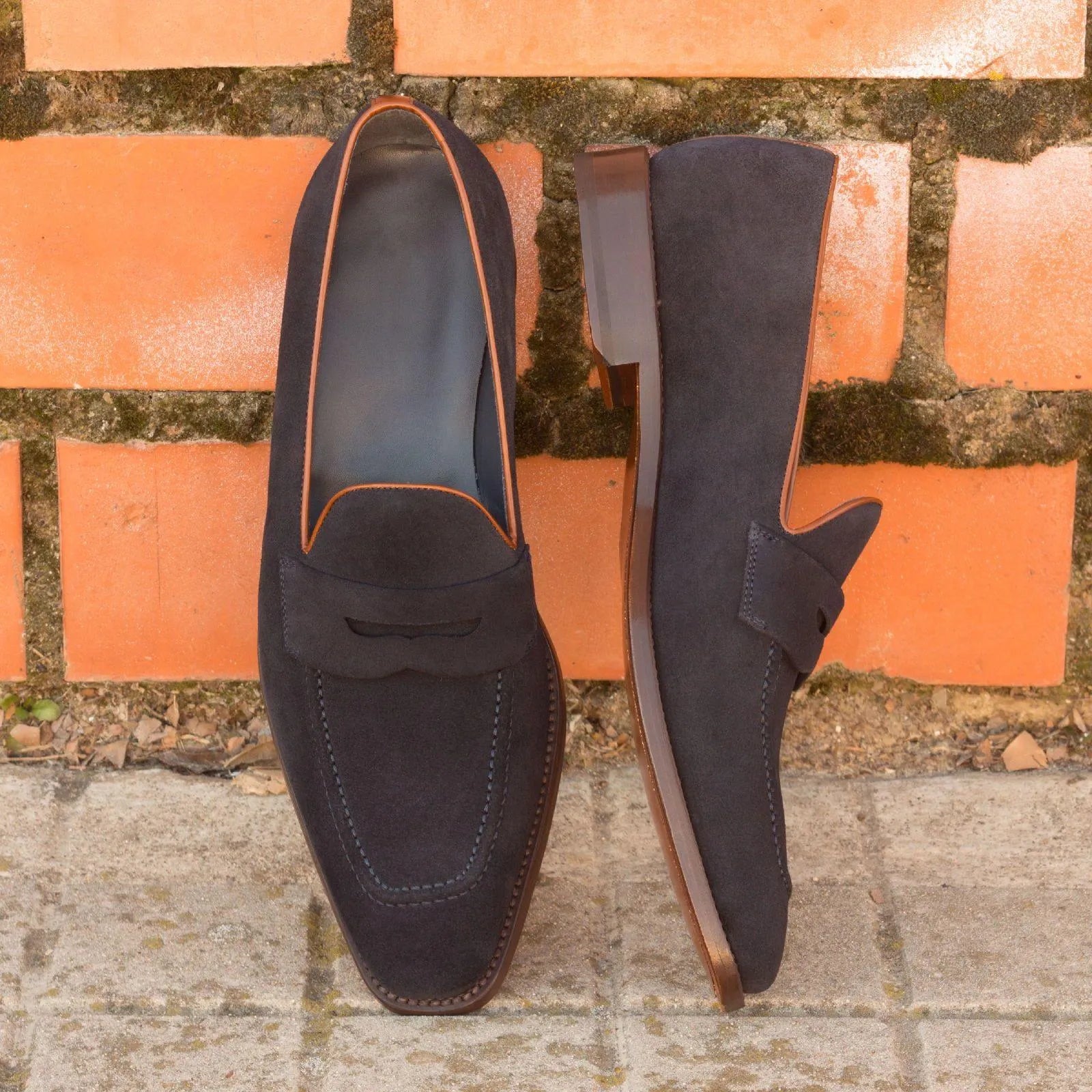 Pair of navy suede Jagg Loafers, luxury bespoke shoes for men and executives