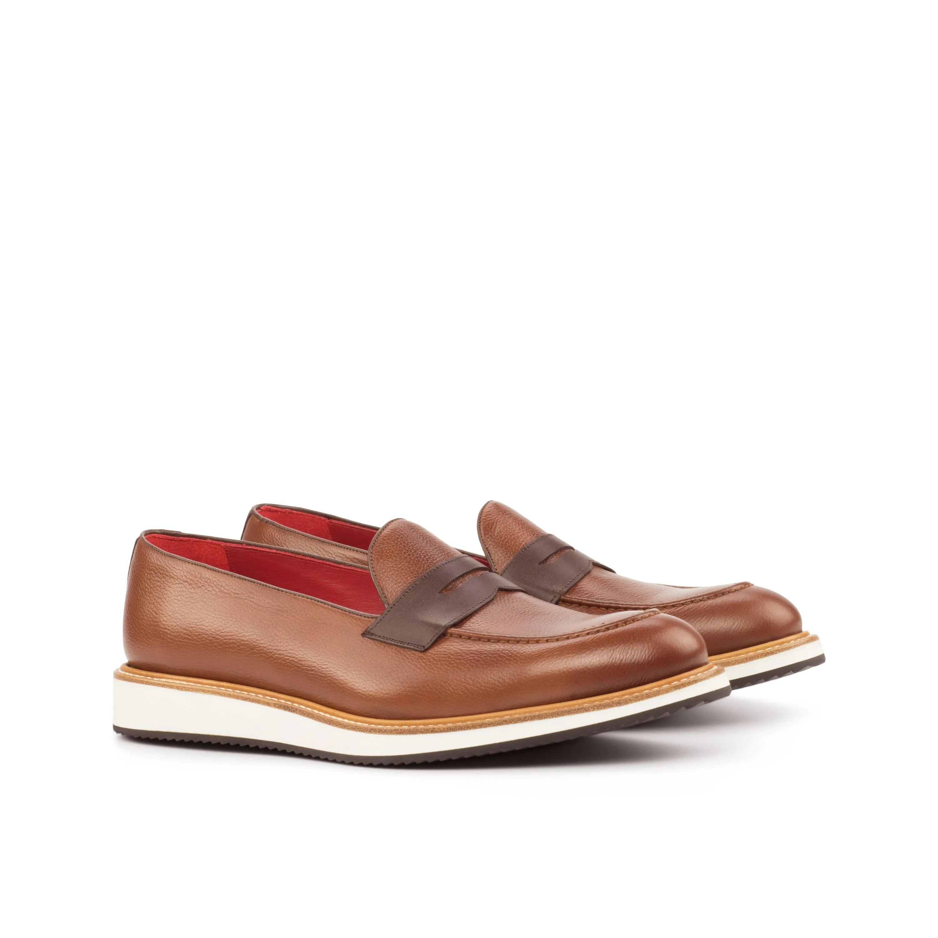 Brown leather penny loafers from James Lu Loafers, luxury bespoke shoes for men