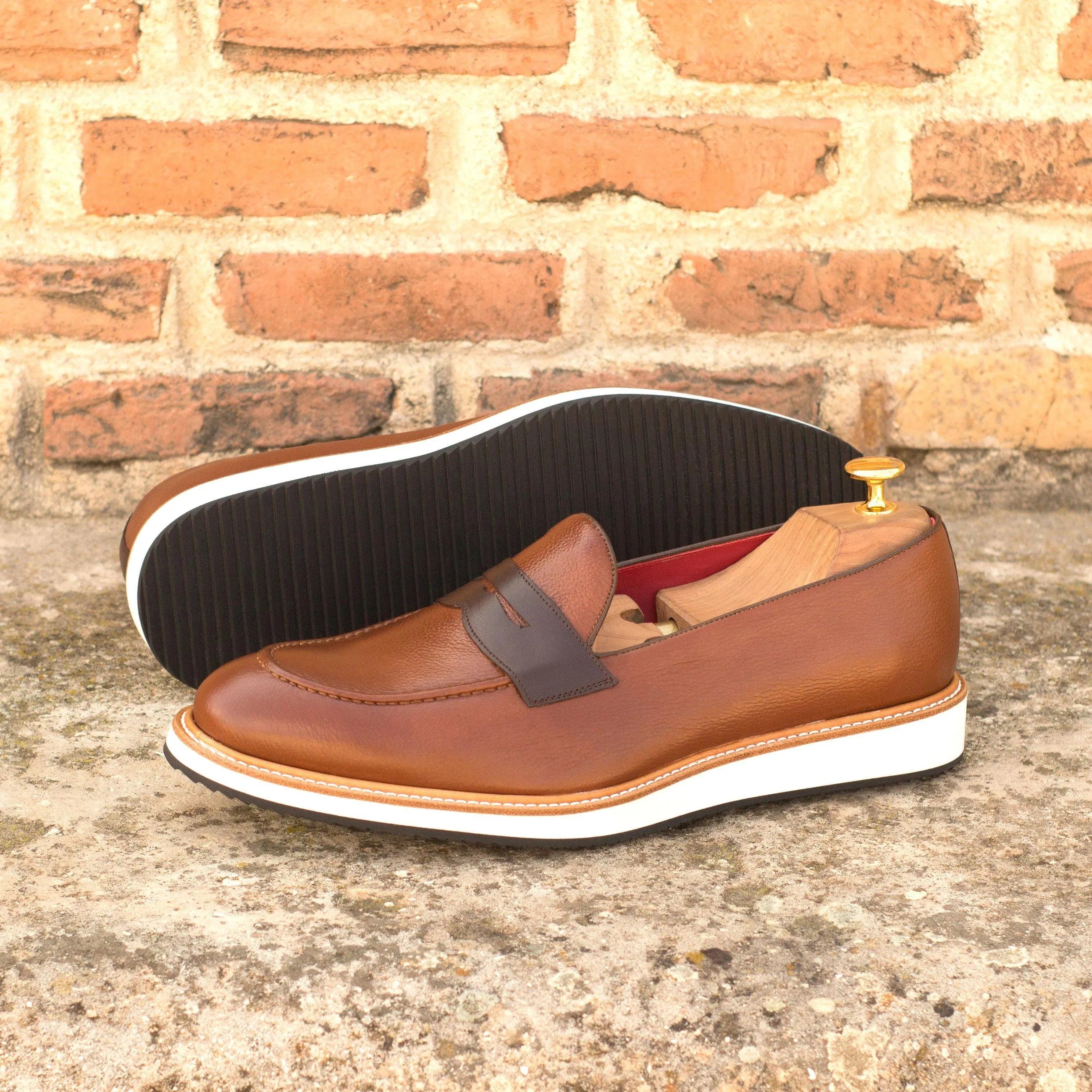 Brown leather penny loafers from James Lu Loafers, luxury bespoke shoes for men