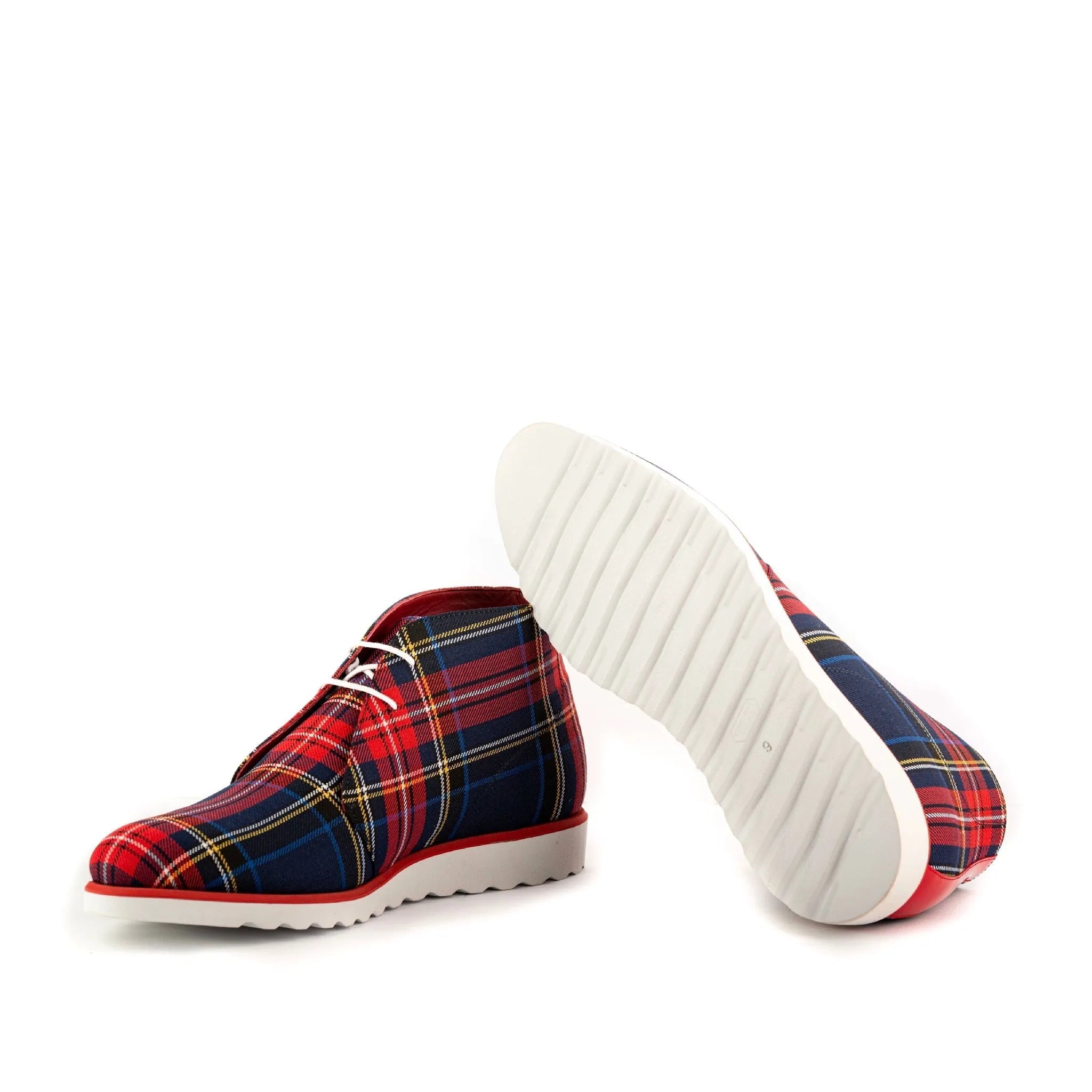 Plaid patterned ankle boots from Jamison Chukka, luxury bespoke shoes for men