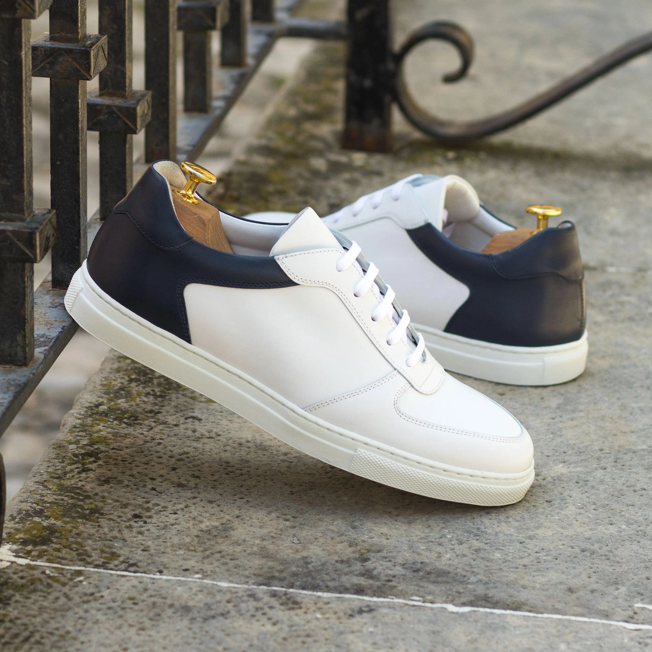 Two-toned leather sneakers, Janko Low Top Sneaker, luxury bespoke shoes for men