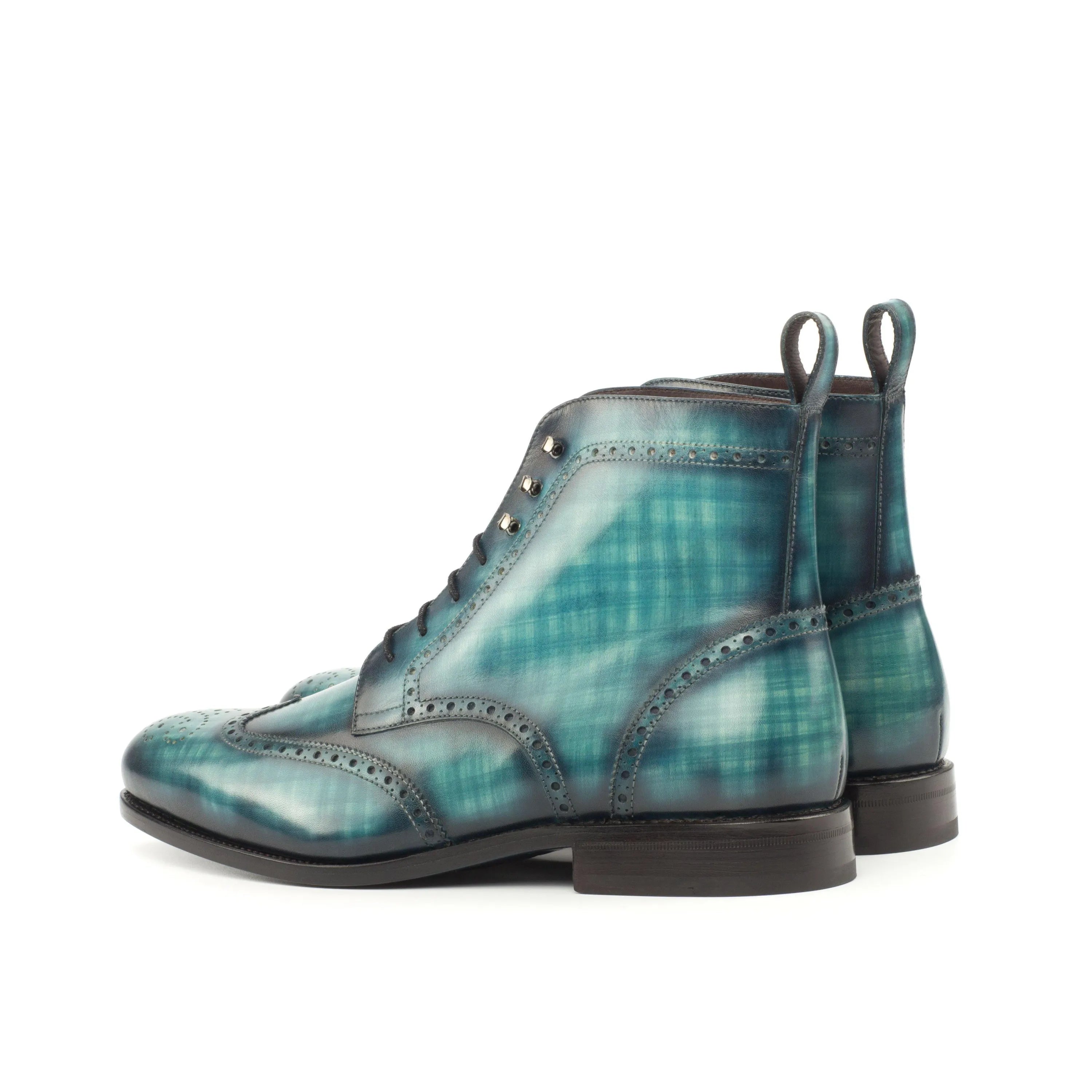 Blue plaid wingtip boots from Jarson Military Brogue Boots II for stylish footwear