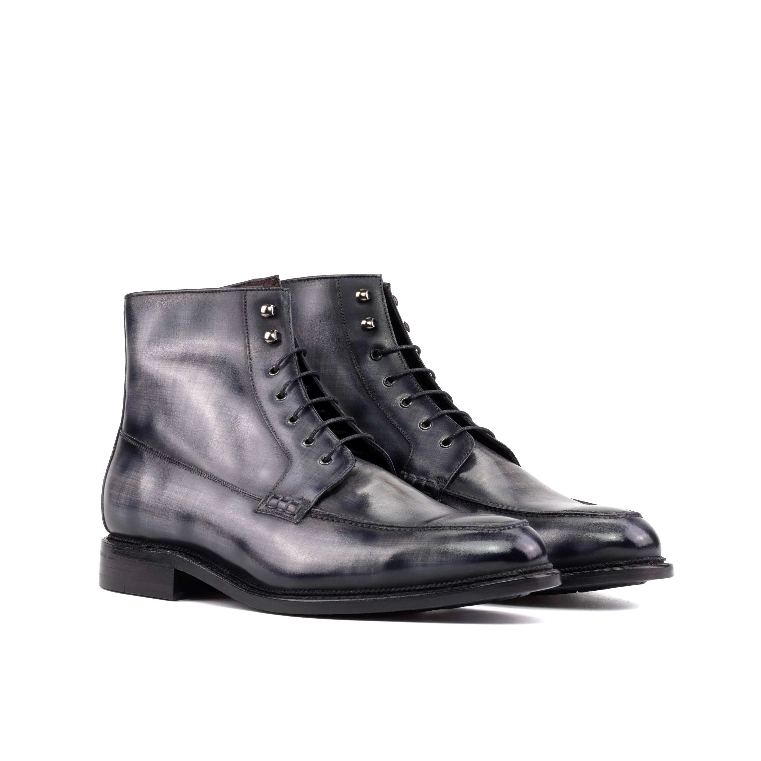 Gray leather lace-up Jarvis Patina Moc Boots showcasing stylish patina moc design