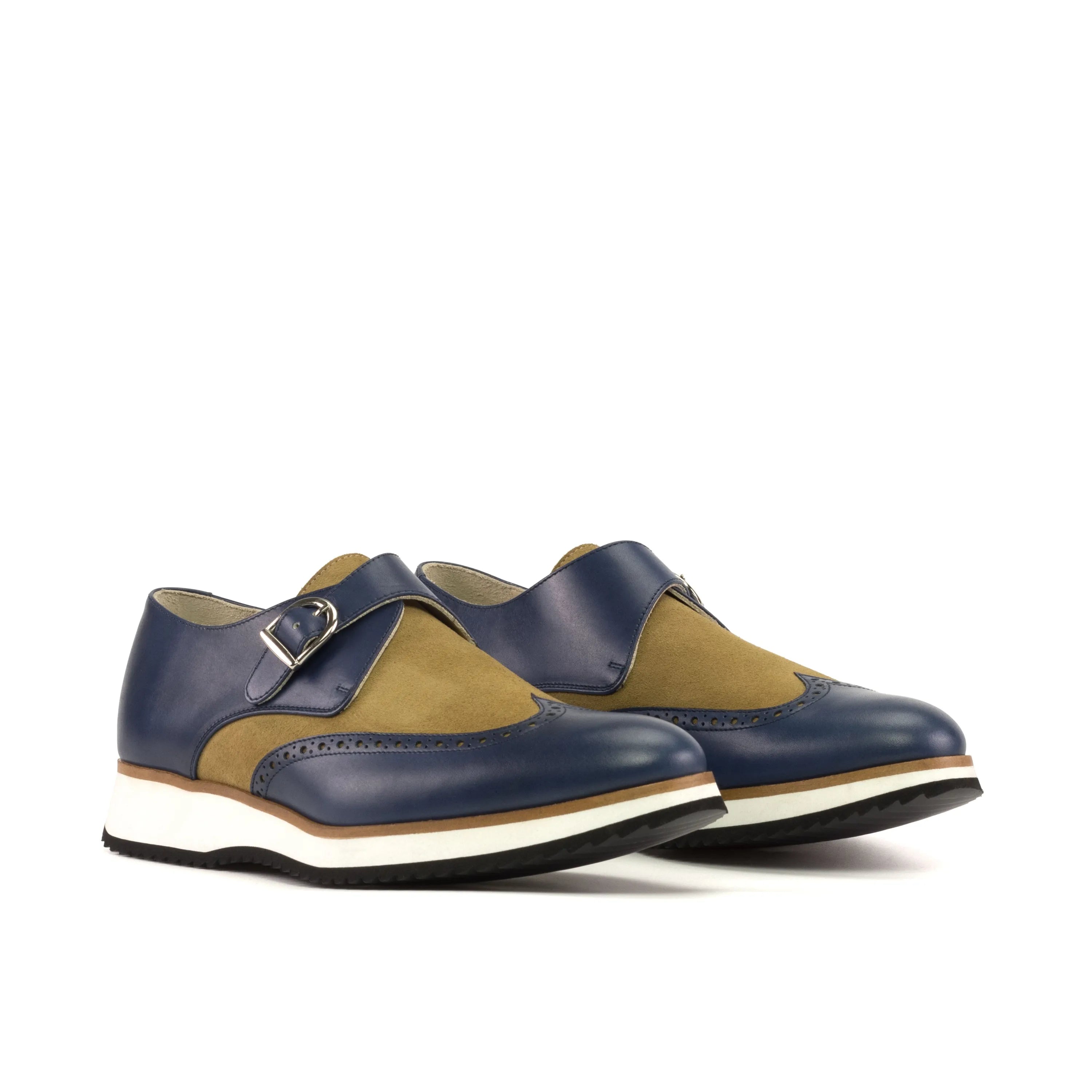 Two-tone leather Javi Single Monk Shoes featuring a stylish monk strap design