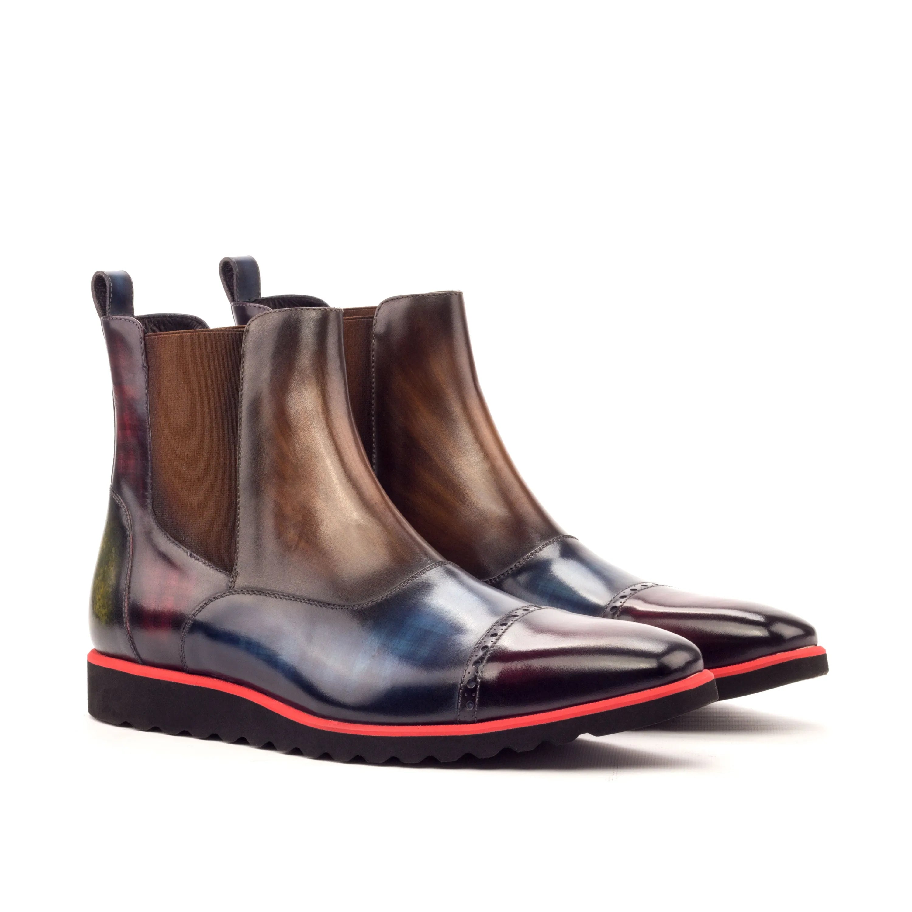 Javier Patina Chelsea Boots featuring elegant leather and a rich crust patina finish