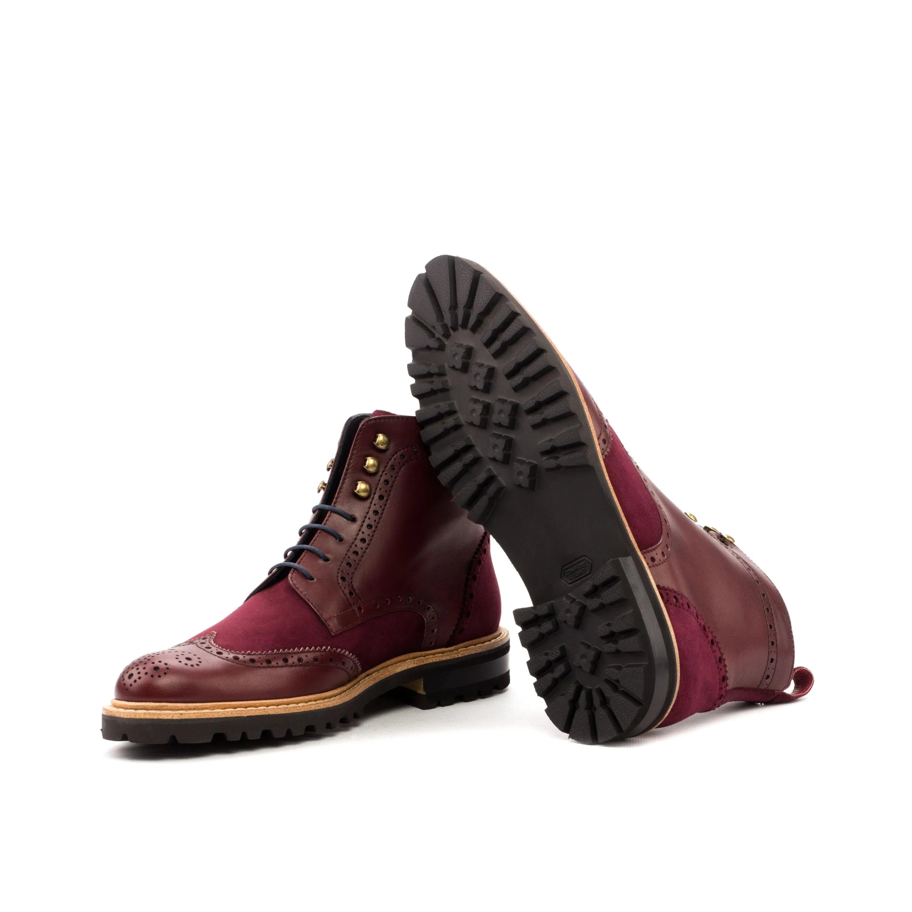 Burgundy leather and suede Jayanta Ladies Military Brogue Boots for stylish footwear