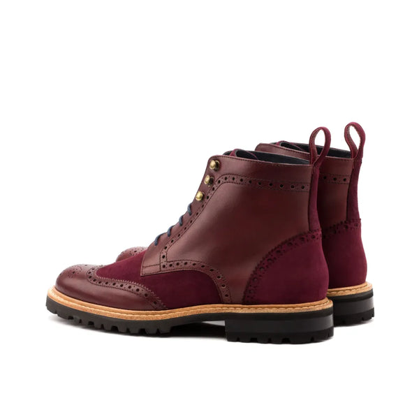 Burgundy leather and suede Jayanta Ladies Military Brogue Boots for stylish footwear