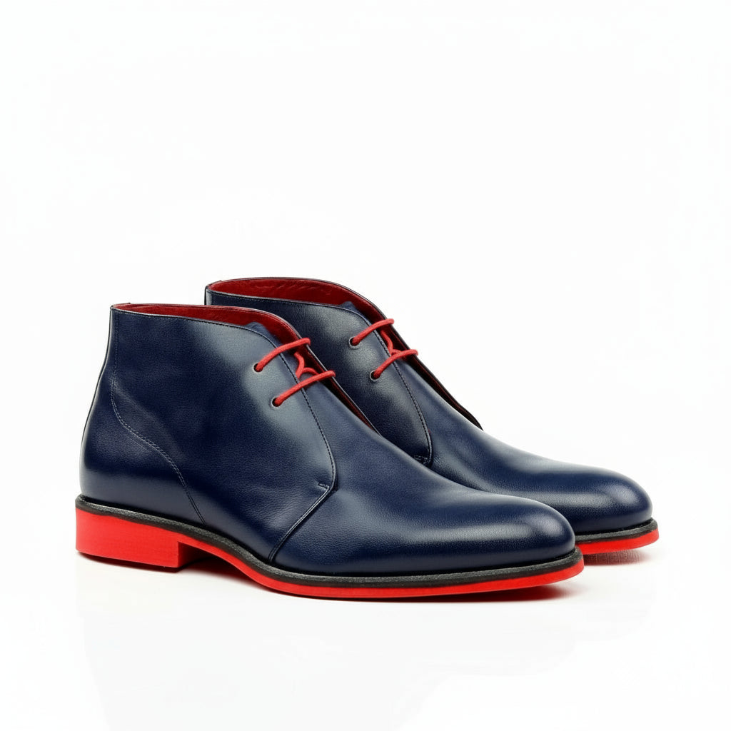 Blue leather chukka boots with red accents from the Jean Chukka Boots collection