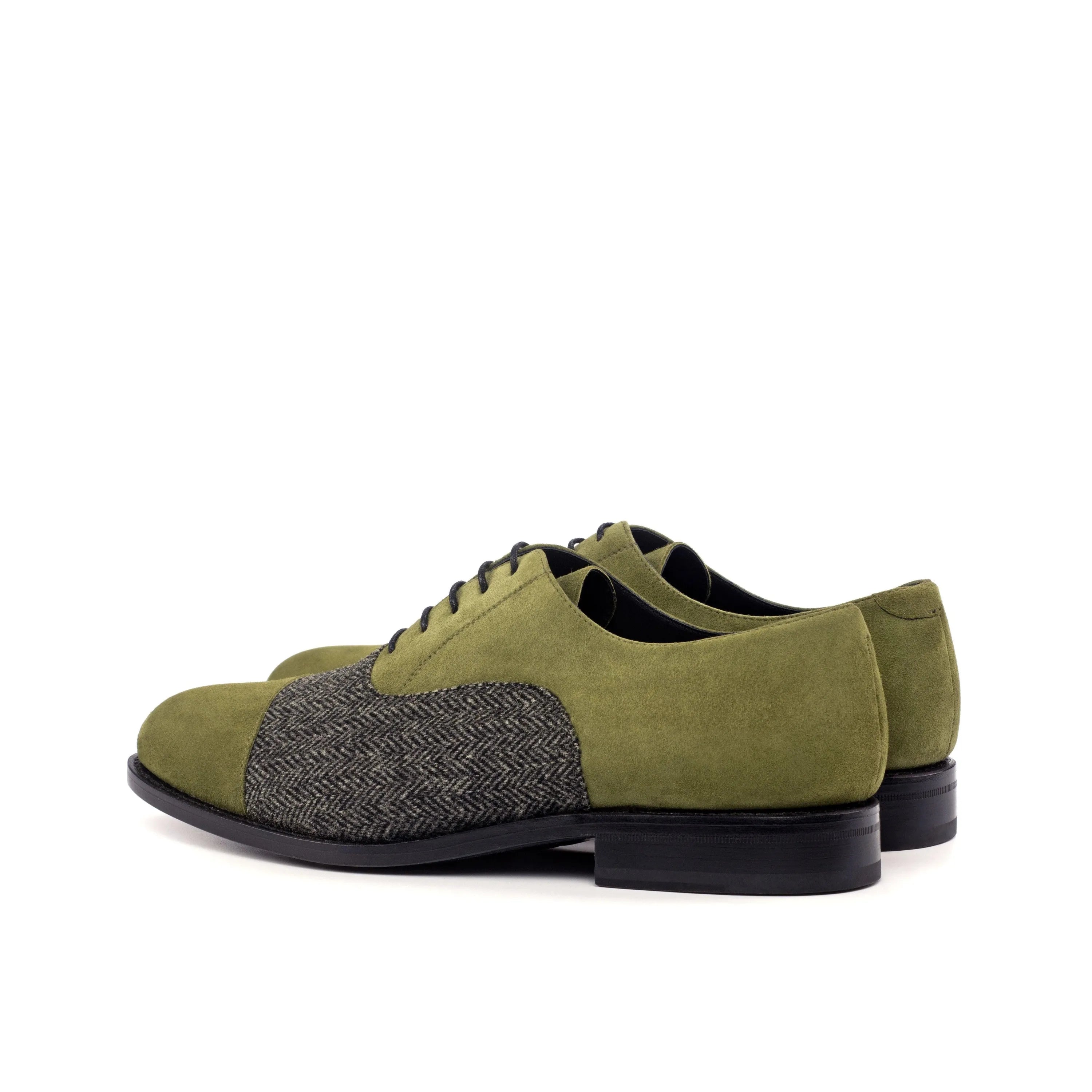 Olive green and tweed Jerold Oxford Shoes, perfect for stylish formal occasions