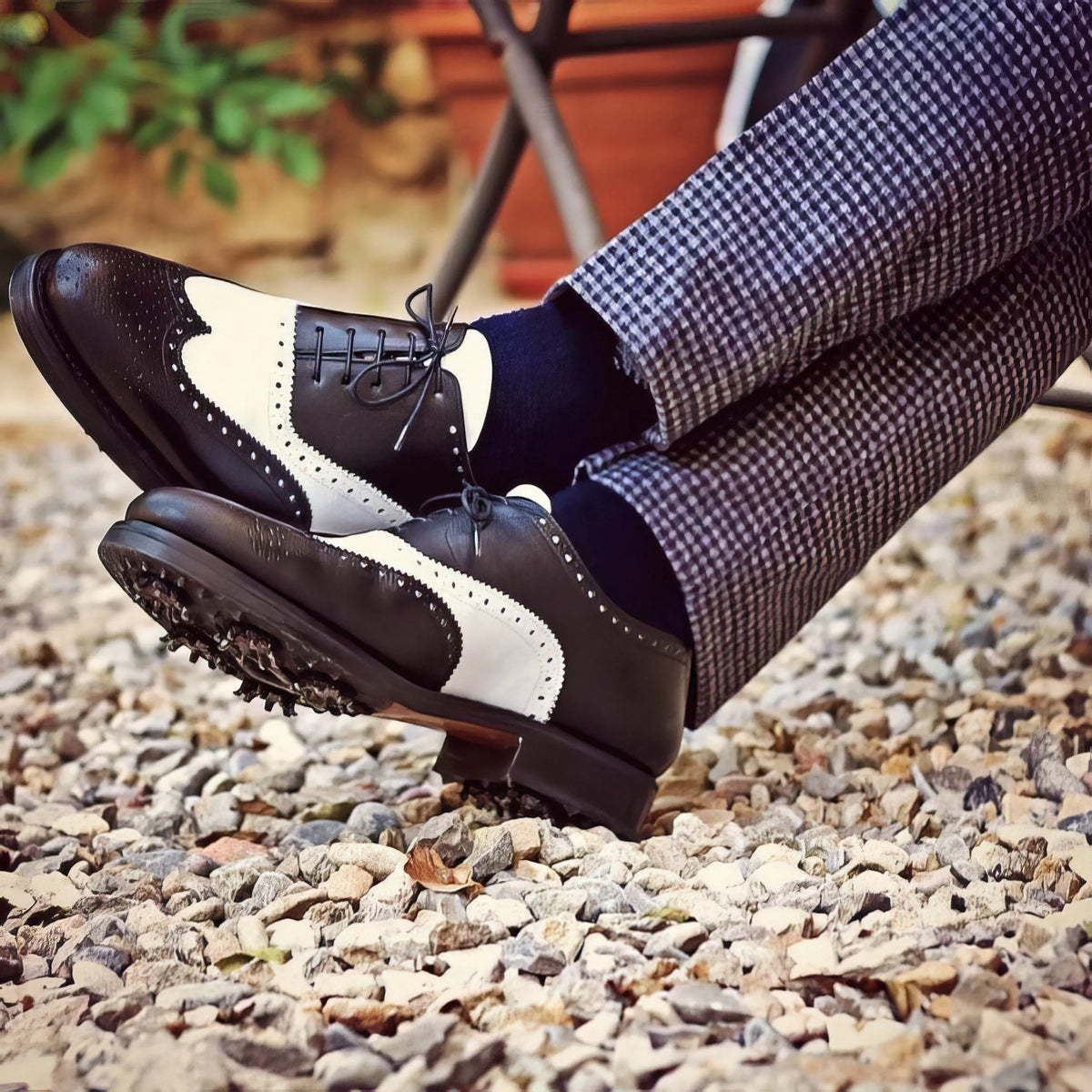 Jim Full Brogue Saddle Golf Shoes Two-Tone Style