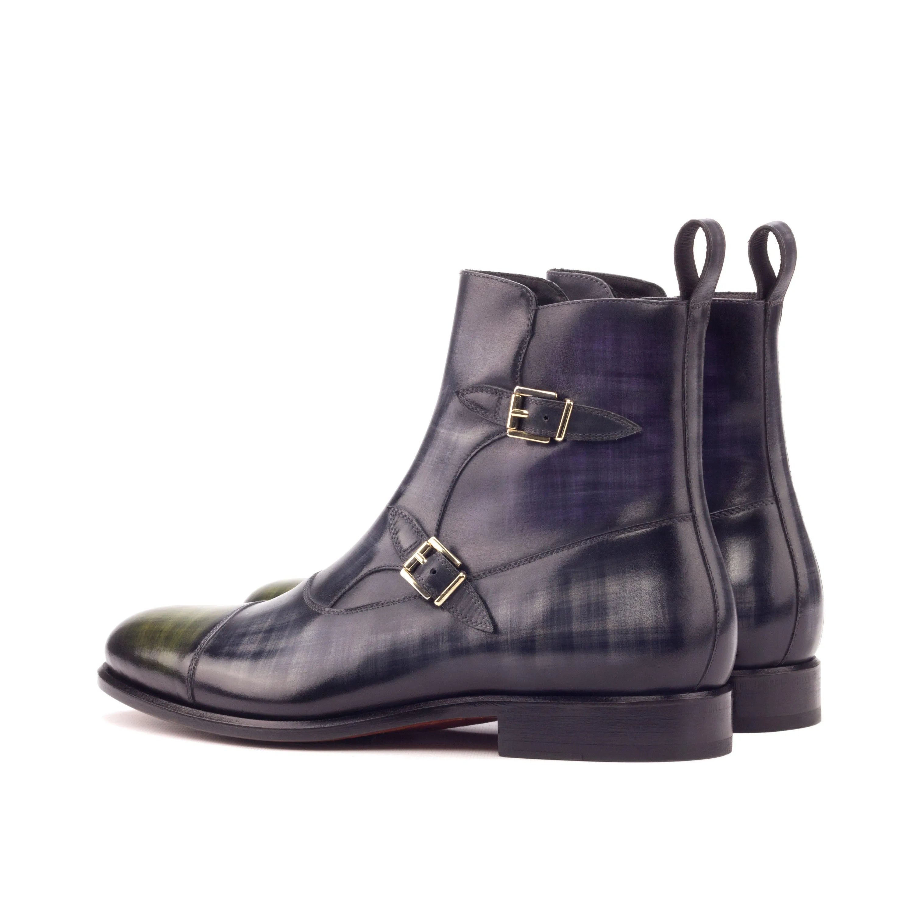 Leather double monk strap boots from the Jimmy Octavian Patina collection
