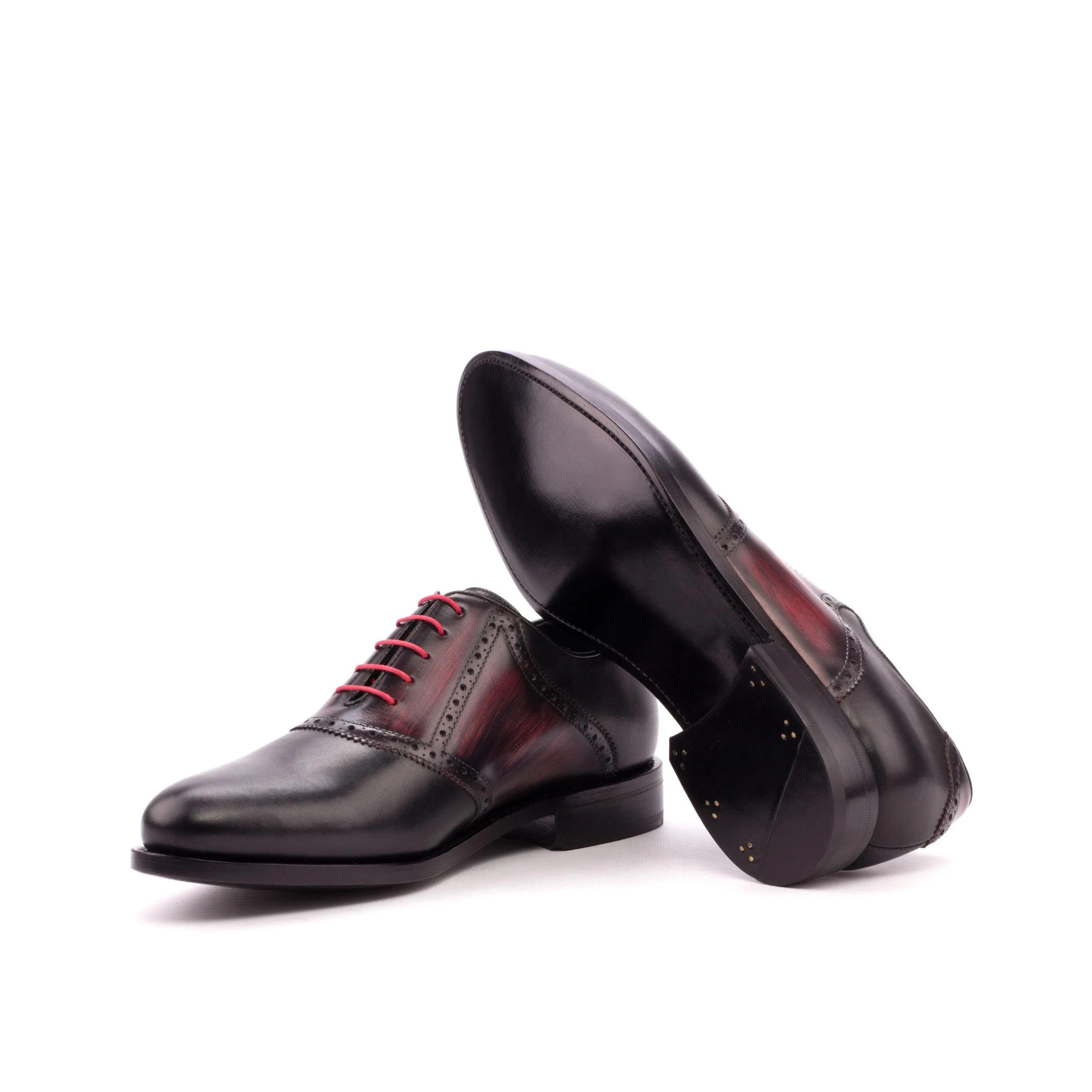 Burgundy and black leather Jiovani Saddle Patina shoes for elegant dress occasions